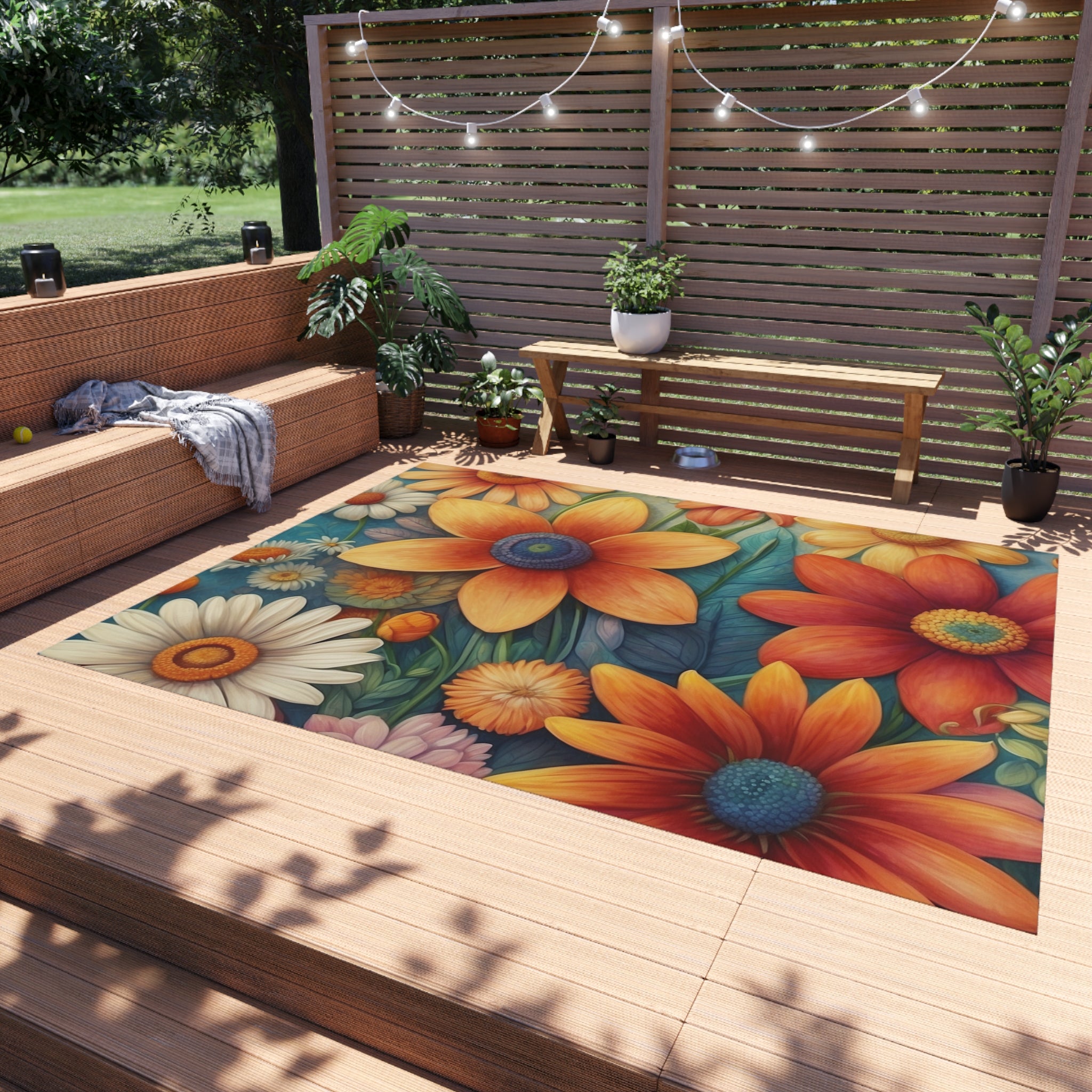 Summertime Full of Colorful Flowers Indoor Outdoor Rugs Multiple Sizes