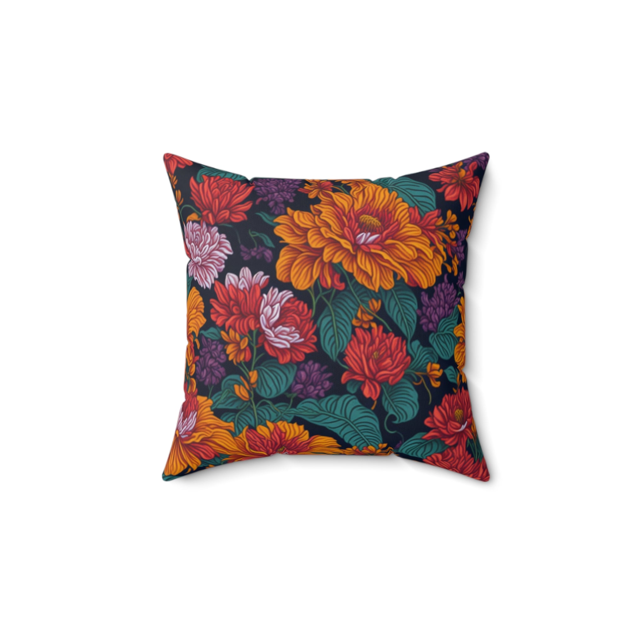 Expressive Tropical Colorful Flowers Designed Spun Polyester Square Indoor Home Decor Throw Pillow with Insert