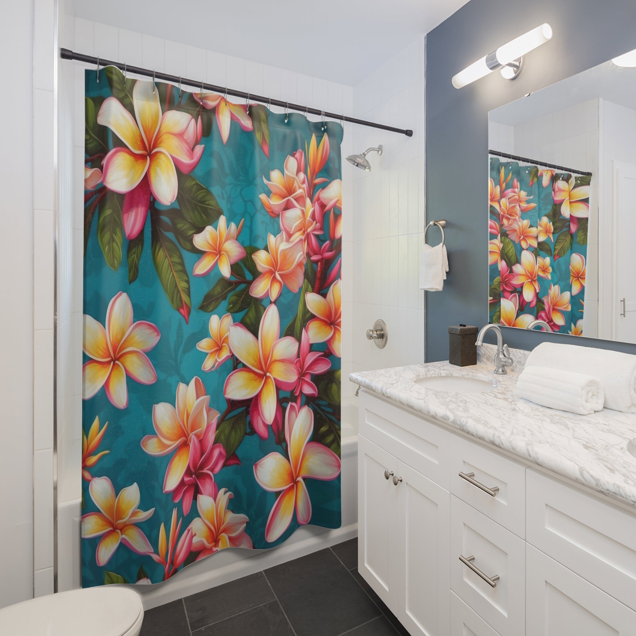 Bold Summer Plumeria Flower Design Shower Curtain