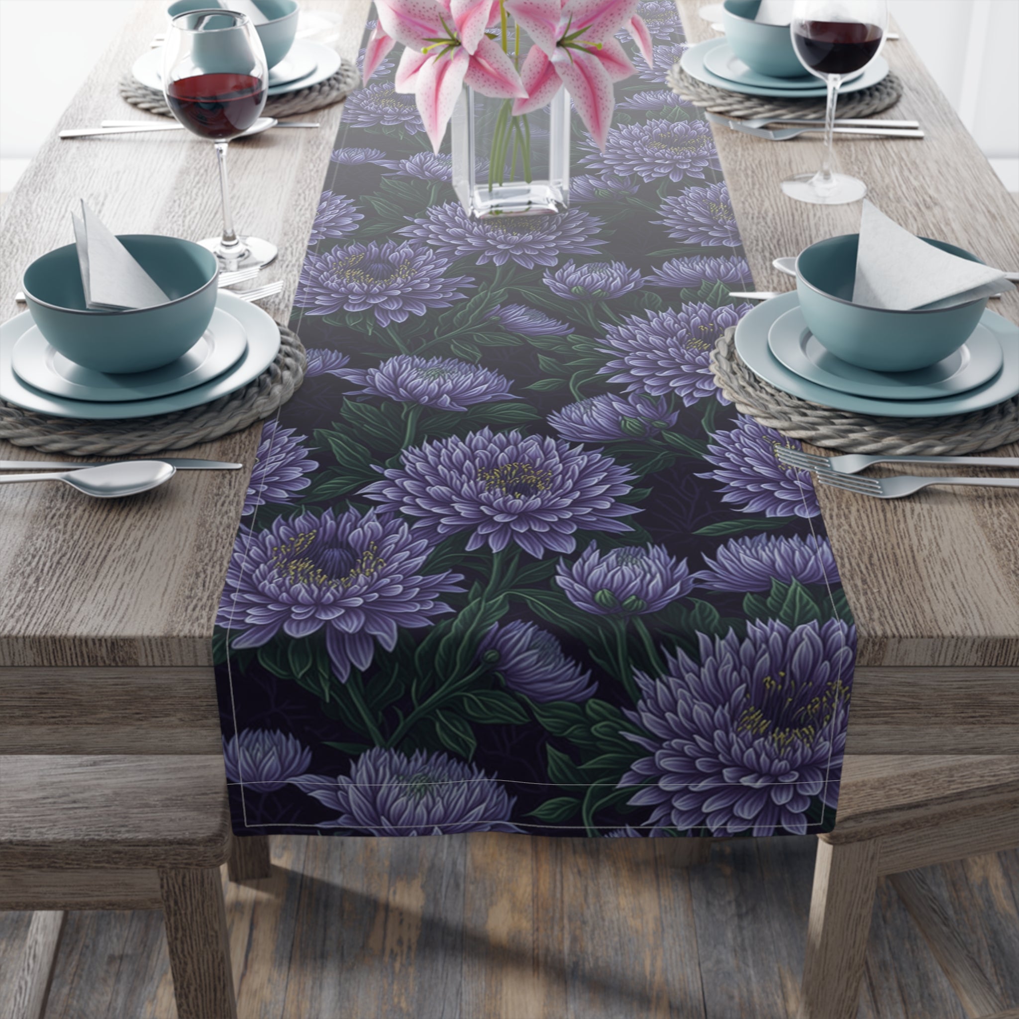 Brilliant Stokesia Floral Designed Table Runner (Cotton, Poly) Available in 2 Sizes