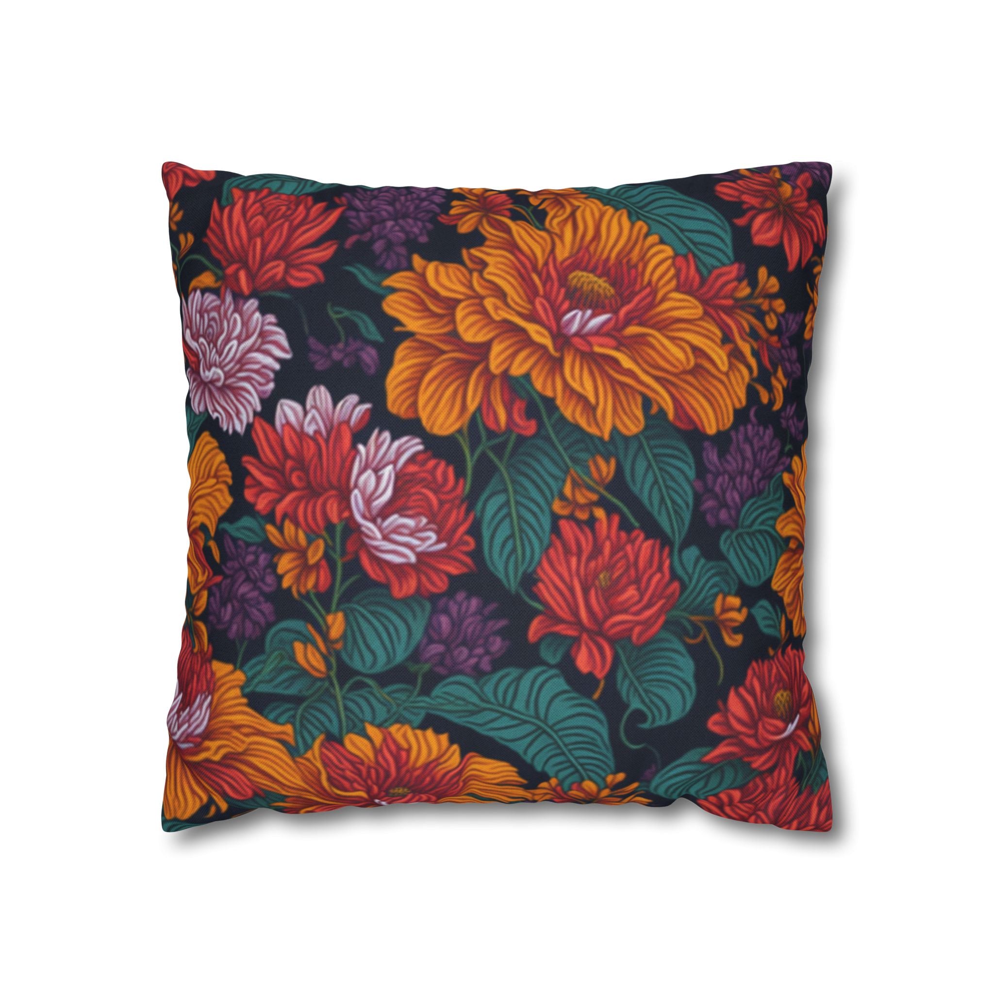 Expressive Tropical Colorful Floral Designed Spun Polyester Square Pillowcase