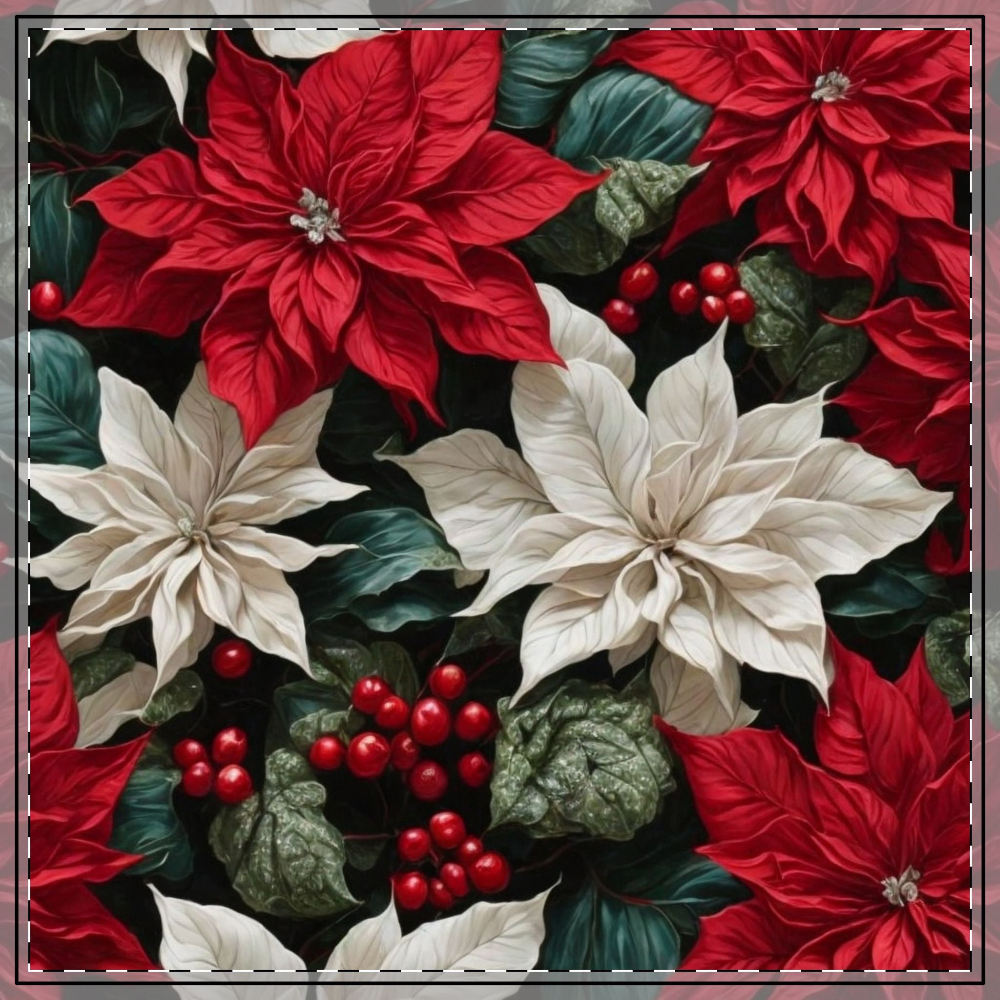 Mesmerizing Holiday Poinsettias Flowers Designed Tablecloths Available in 2 Sizes