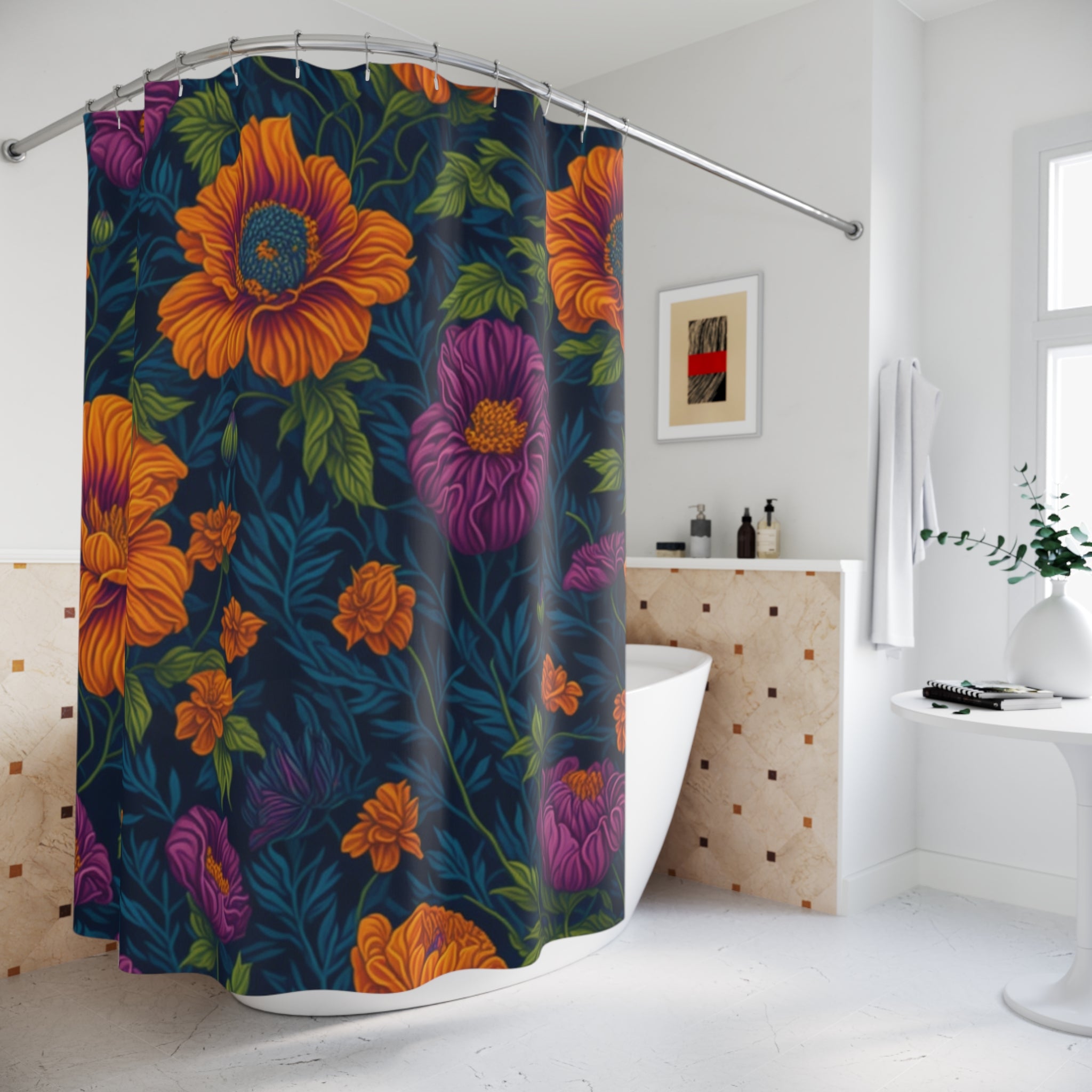 Botanical Tetraneuris Flowers Designed Shower Curtain