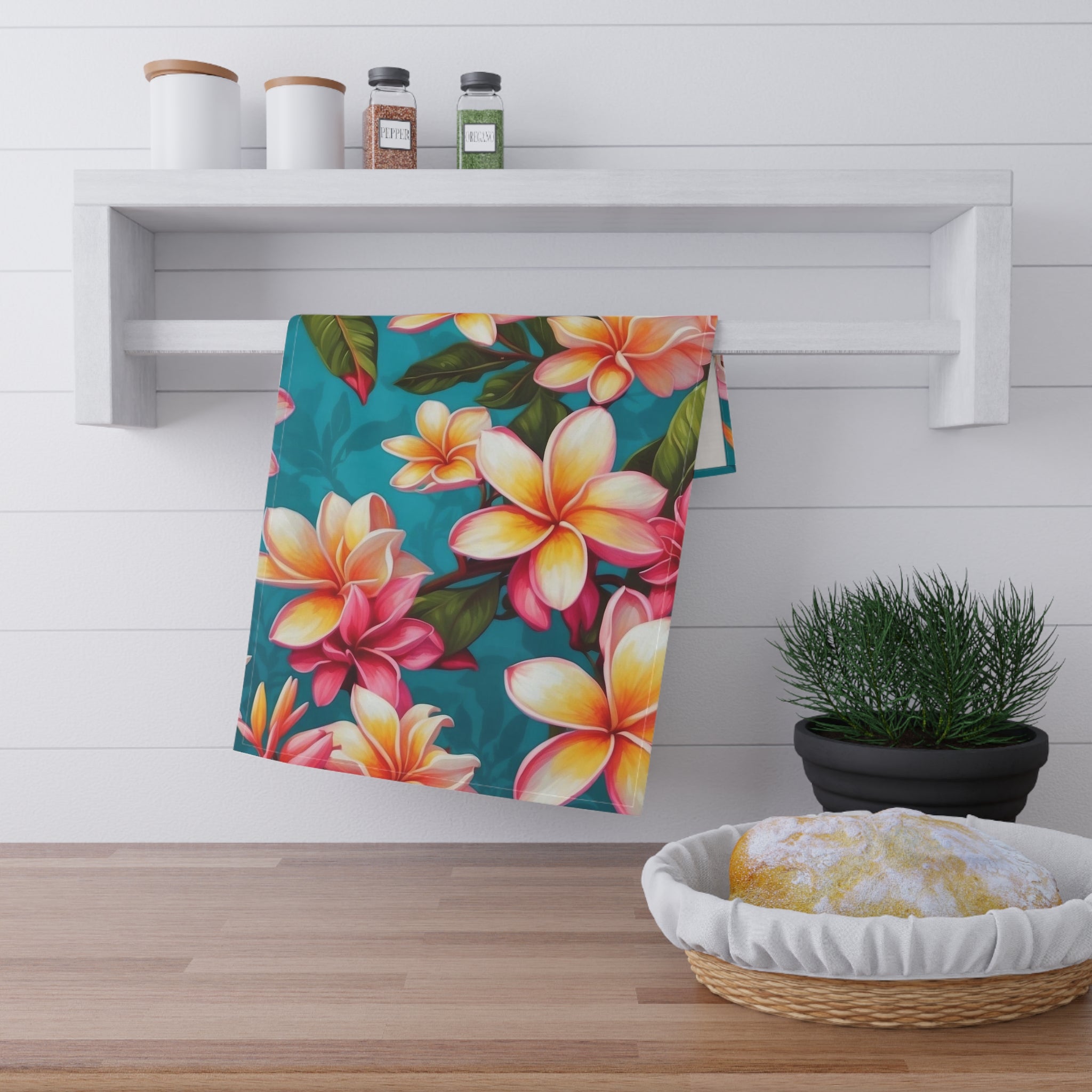 Bold Summer Plumeria Flower Designed Tea Towels (cotton, poly)