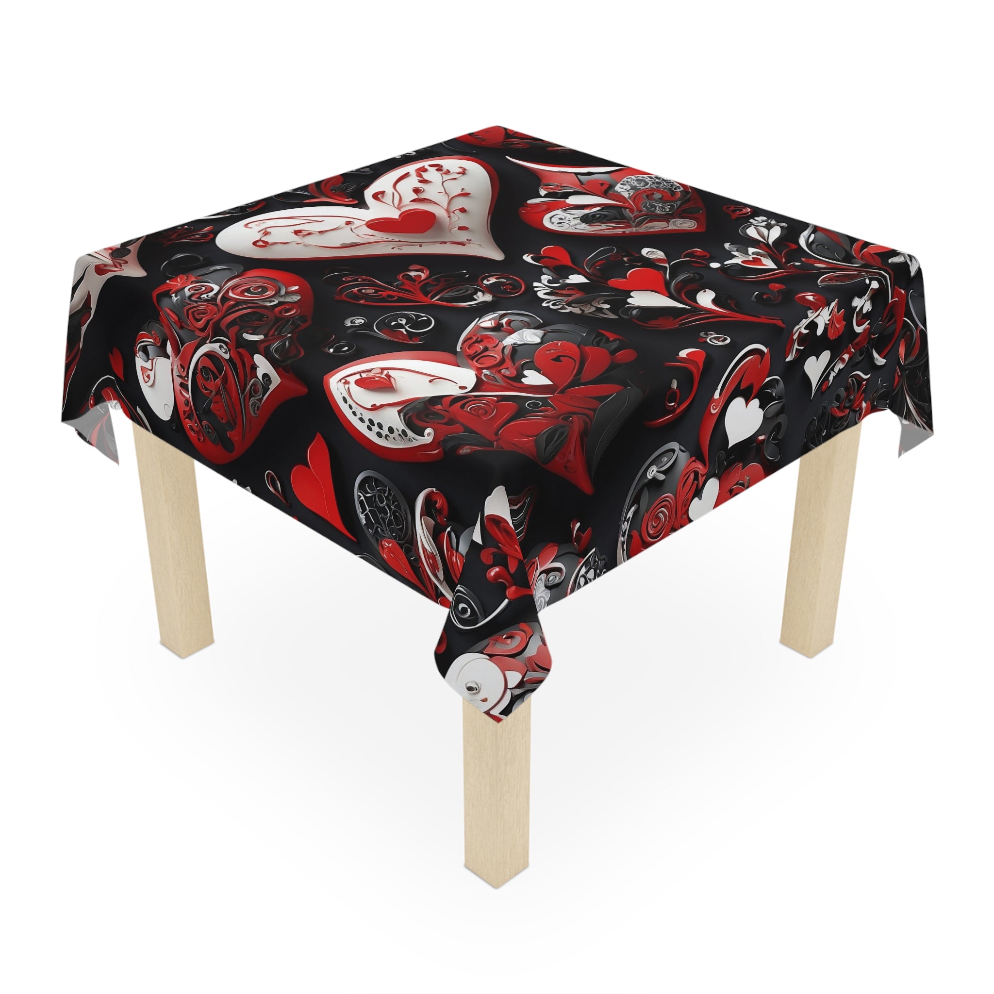 Sophisticated Valentine Heart Designed Tablecloth 55" X 55"