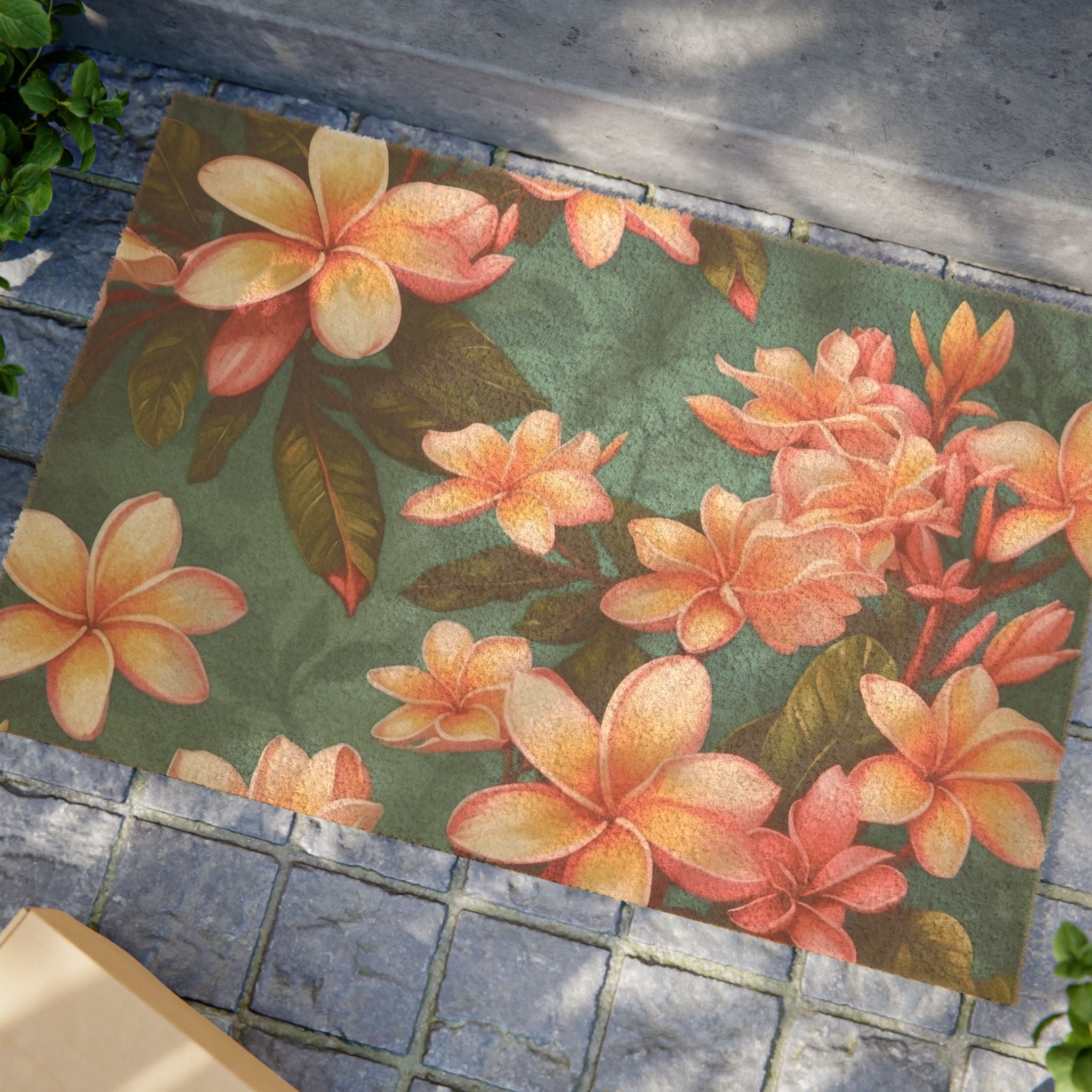 Bold Summer Plumeria Flower Designed Doormat