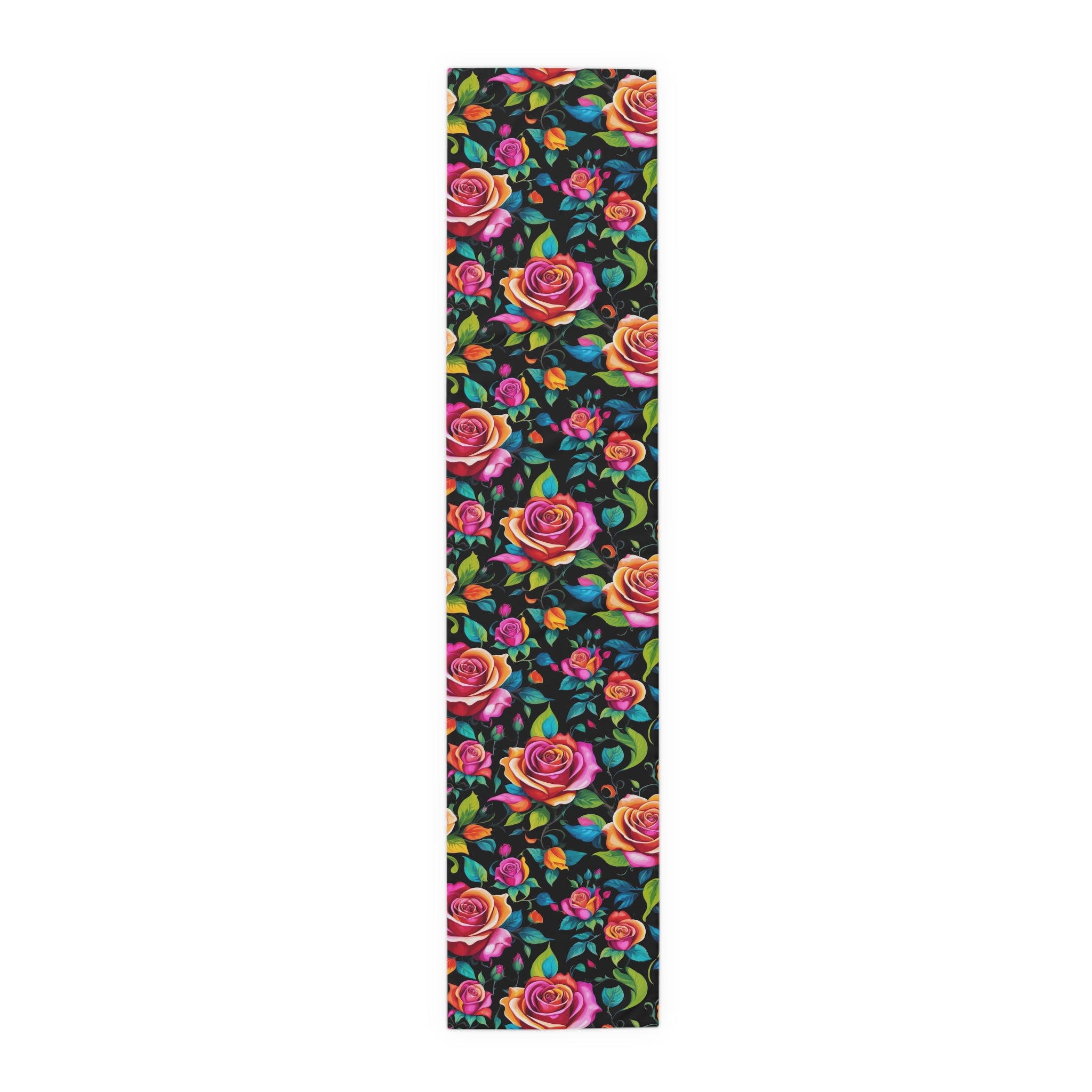 Black Light Roses Designed Floral Table Runner (Cotton/Poly) 2 Option Sizes