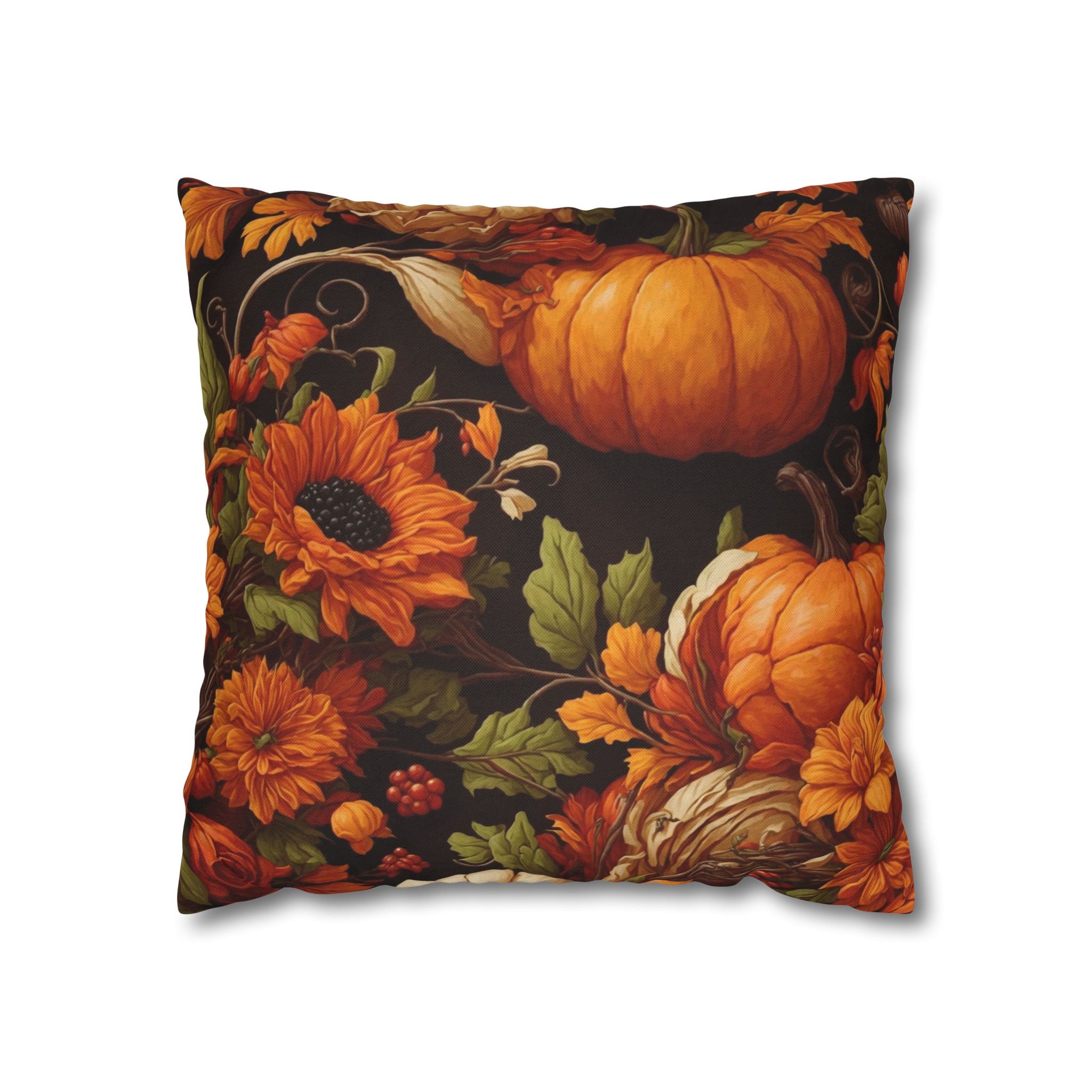 Timeless Thanksgiving Warmth Autumn Flowers and Cornucopia Fall Designed Square Pillow Case Cover