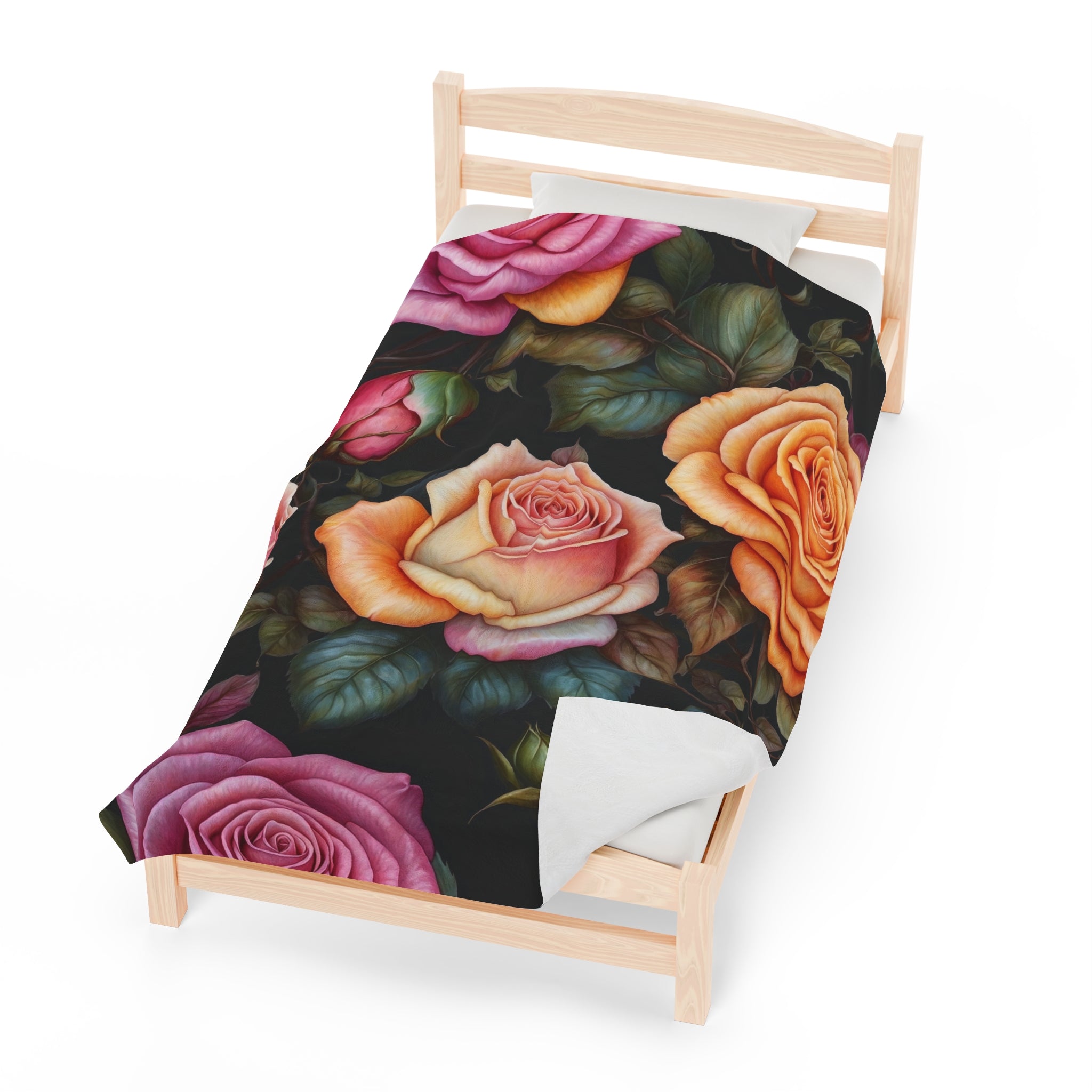 Captivating Pastel Floral Rose Designed Velveteen Plush Blanket Available in 3 Sizes