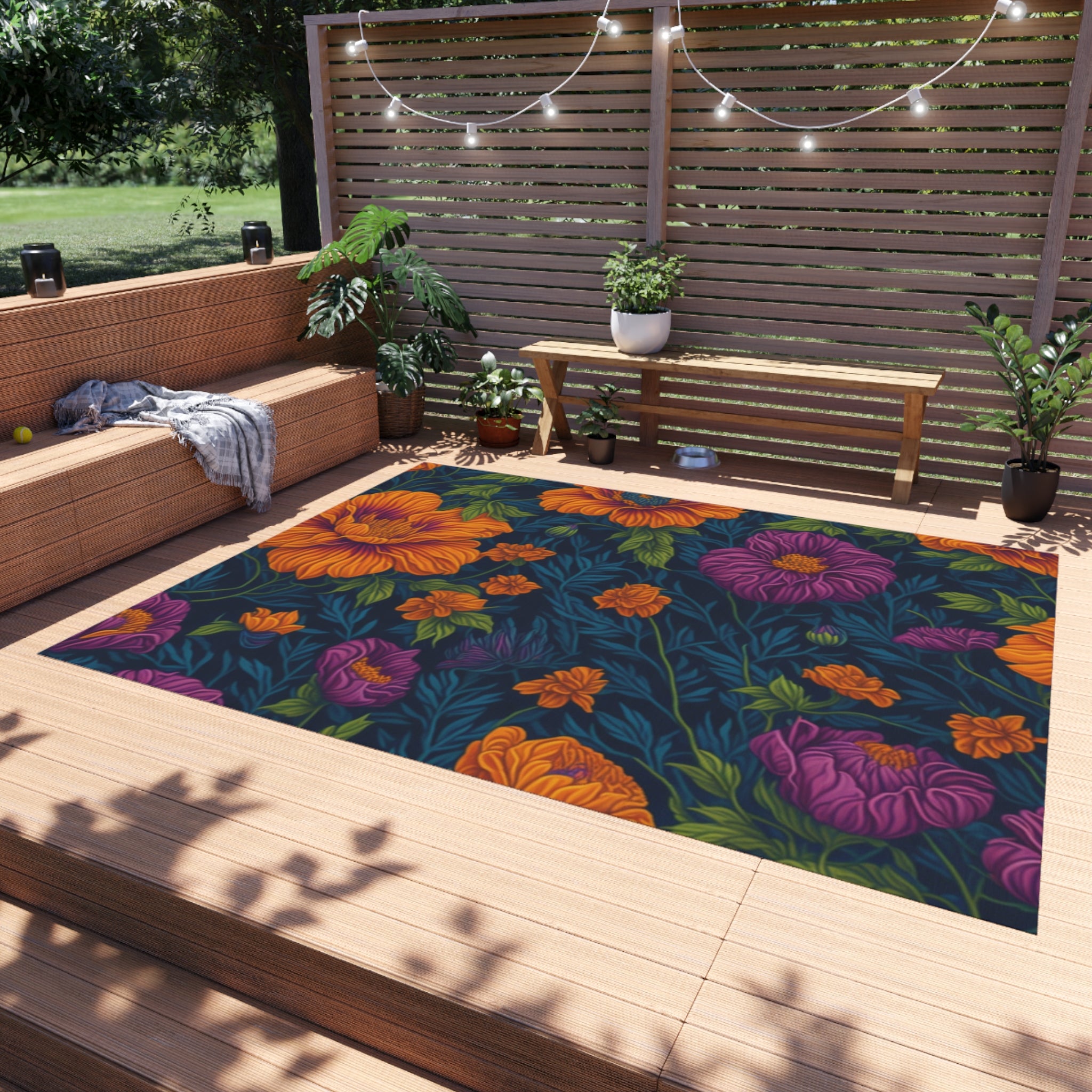 Botanical Tetraneuris Flowers Designed Indoor Outdoor Rug Available in Multiple Sizes