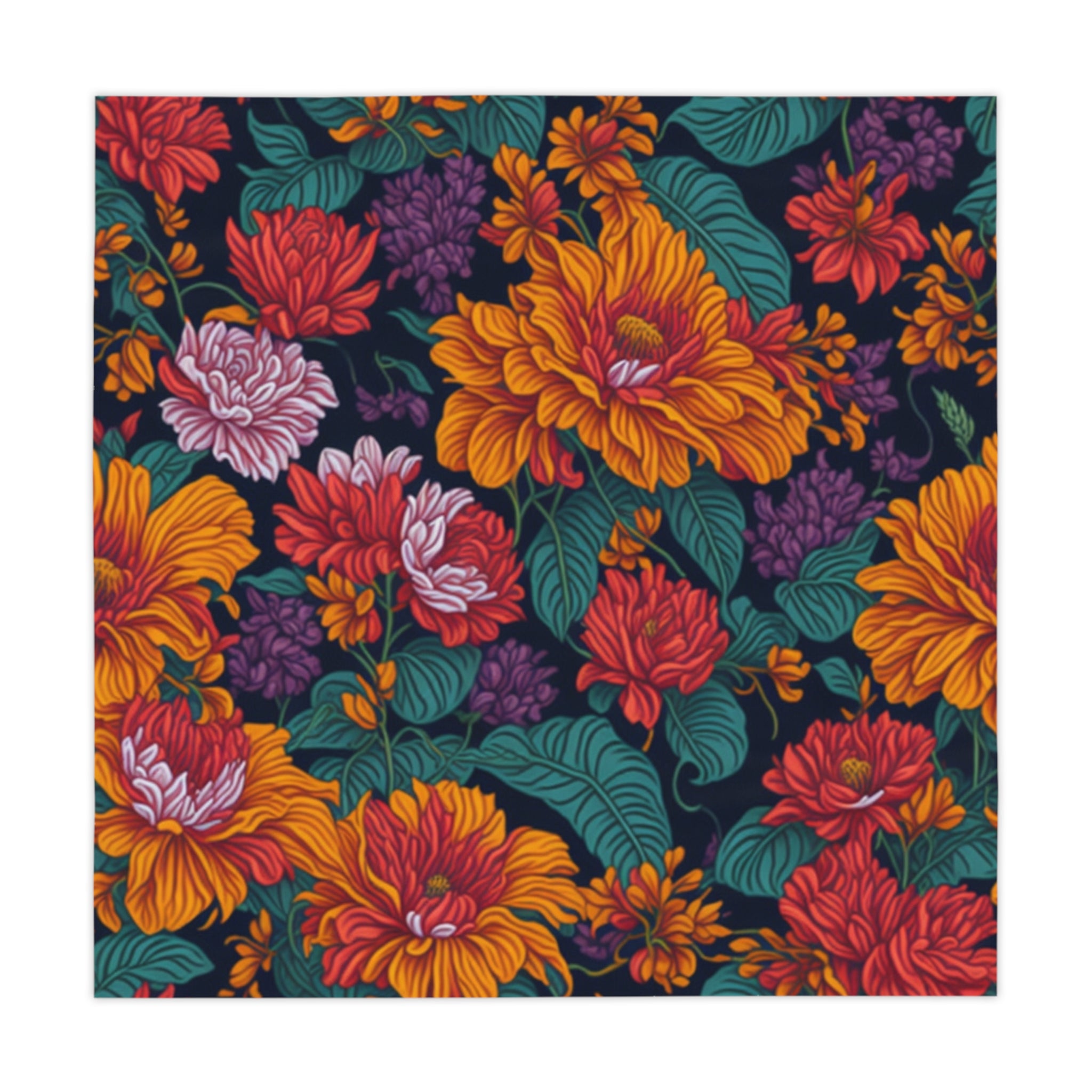 Expressive Tropical Colorful Flowers Designed Floral 55" X 55" Tablecloth