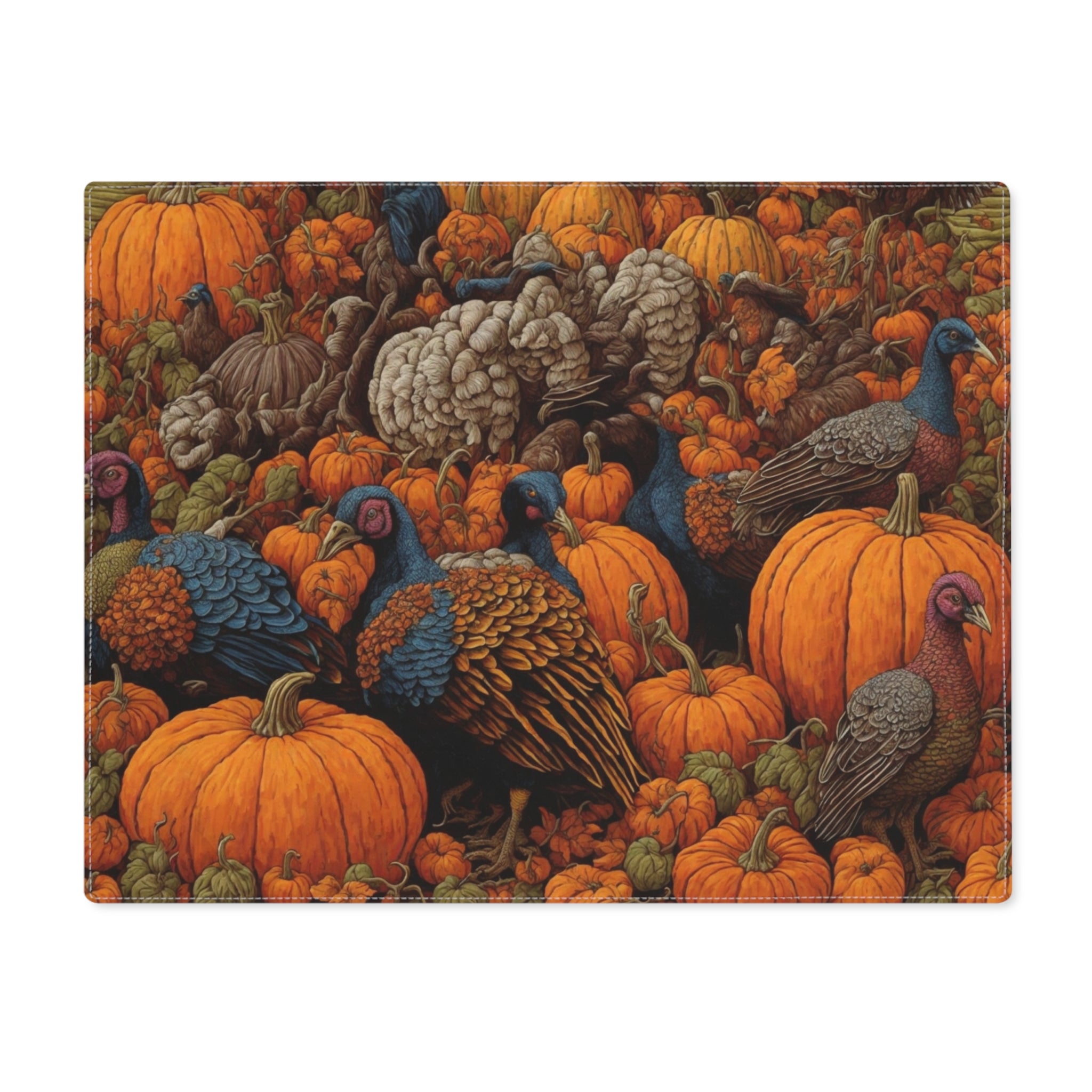 Artistic Turkeys in the Pumpkin Patch Designed Placemat: Elevate Your Dining Experience, 1pc