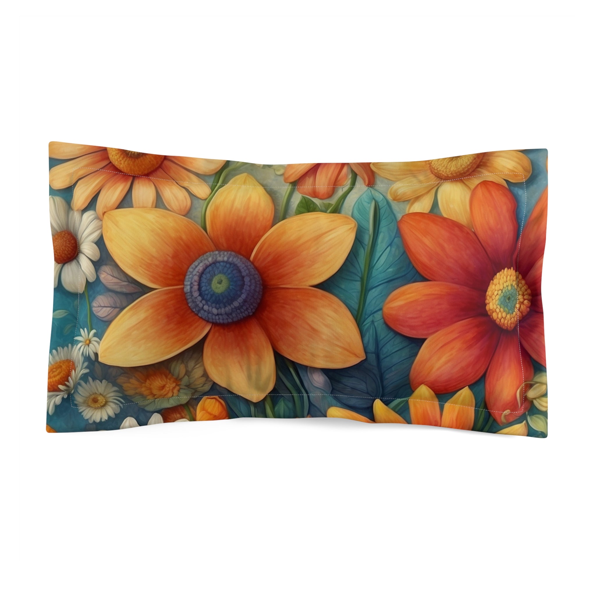 Summertime Full of Colorful Flowers Microfiber Pillow Sham