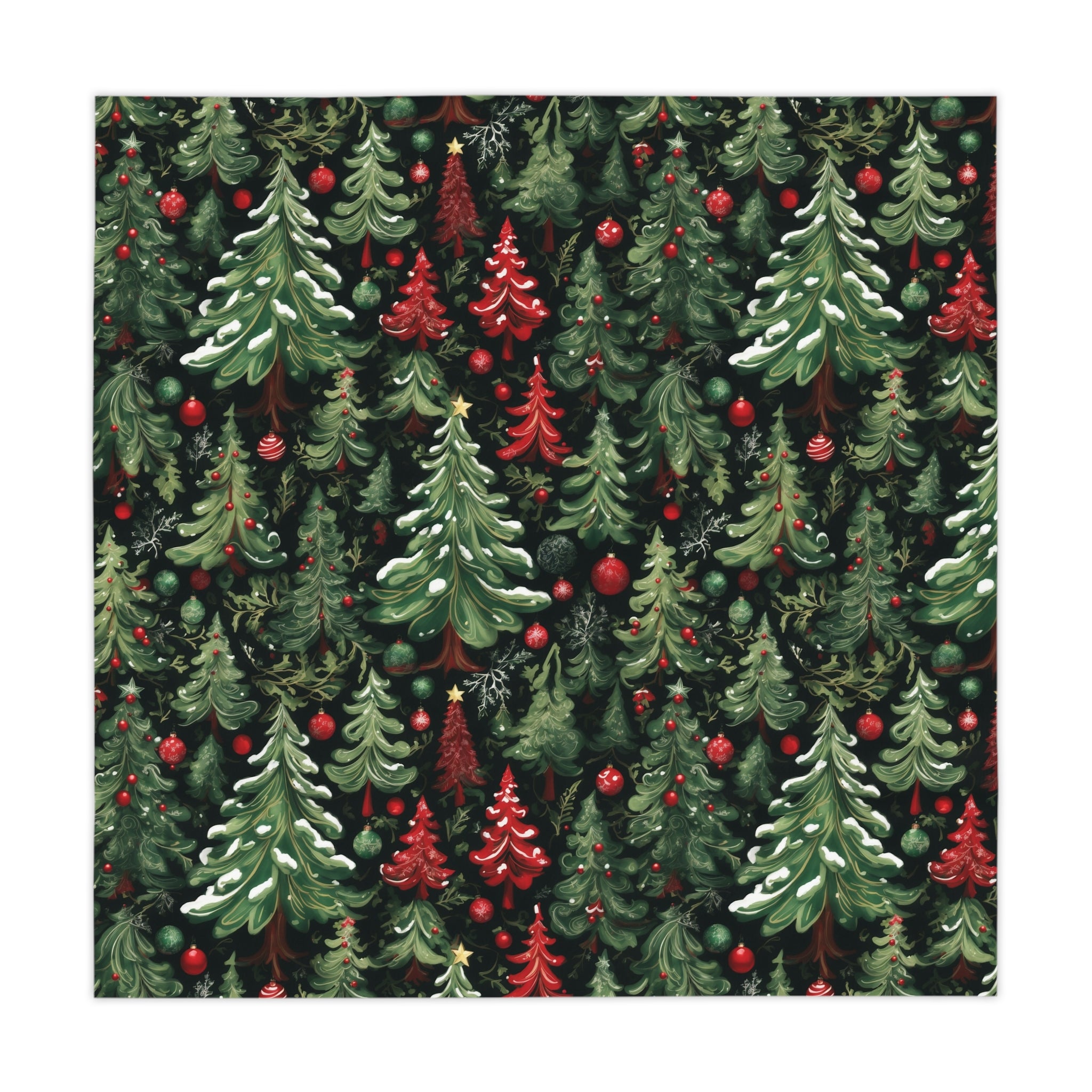 Woodland Christmas Tree Snowy Ornaments Designed 55" x 55" Tablecloth