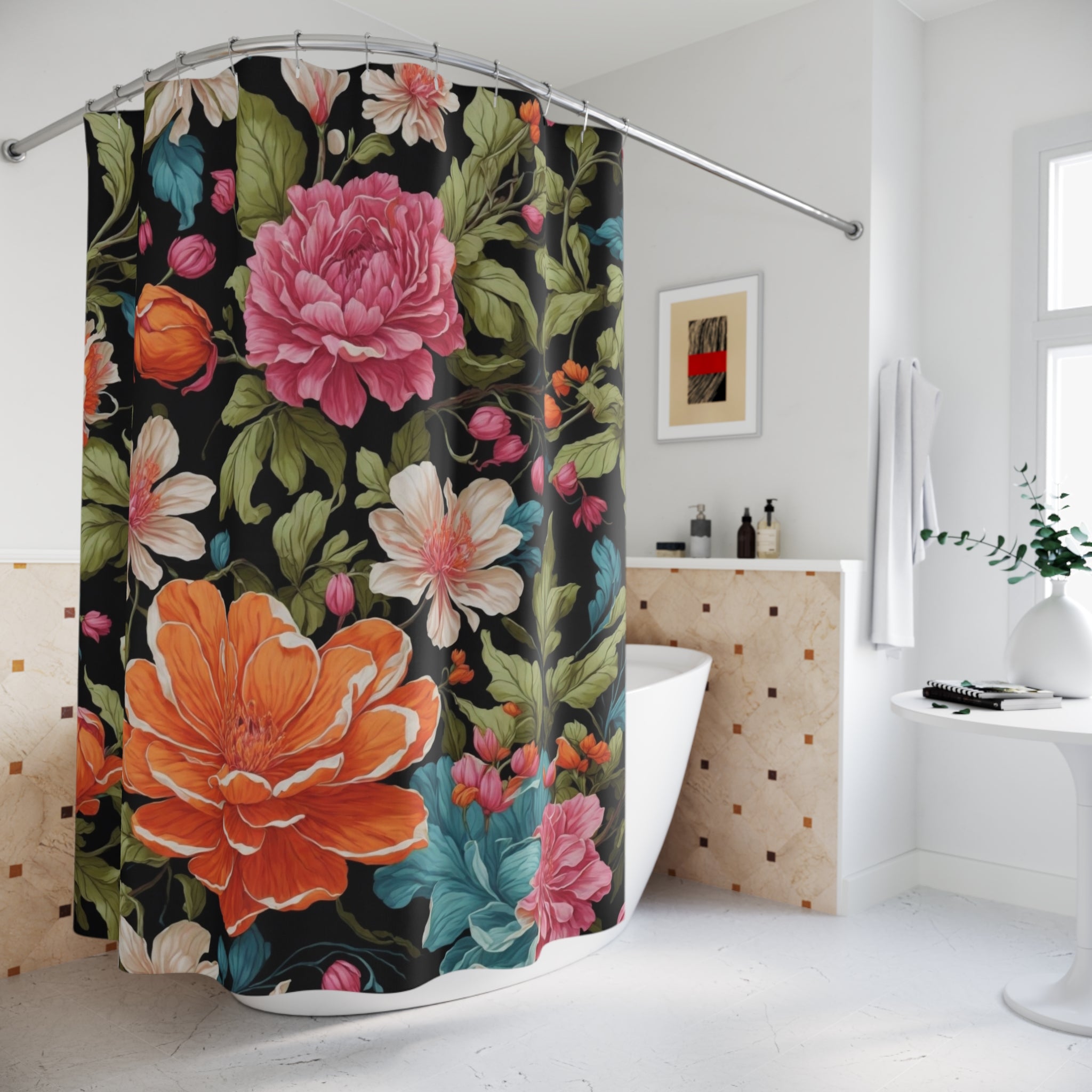 Radiant Chelone Flowers Polyester Designed Shower Curtain