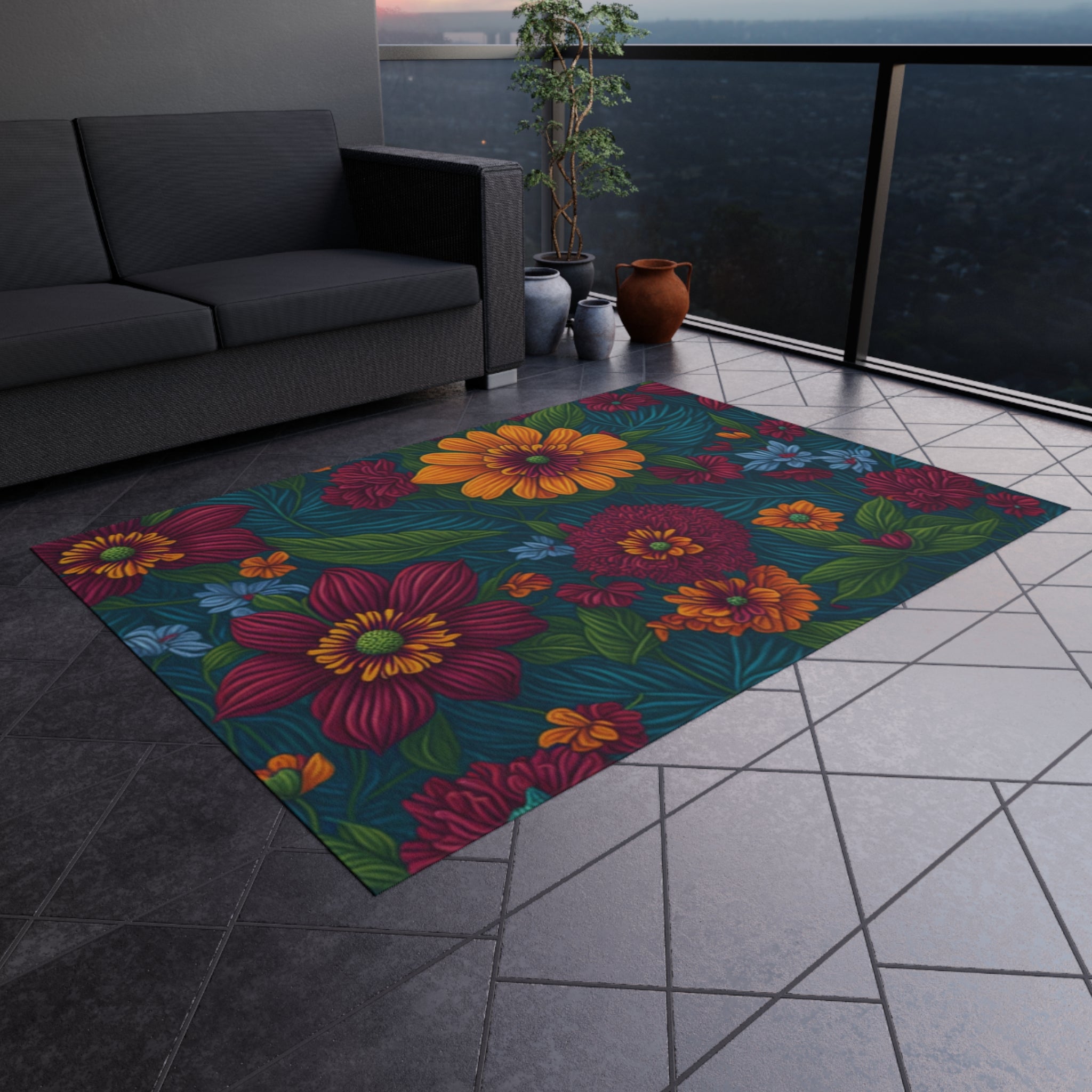 Exotic Tolmiea Flowers Designed Indoor Outdoor Rug Multiple Sizes