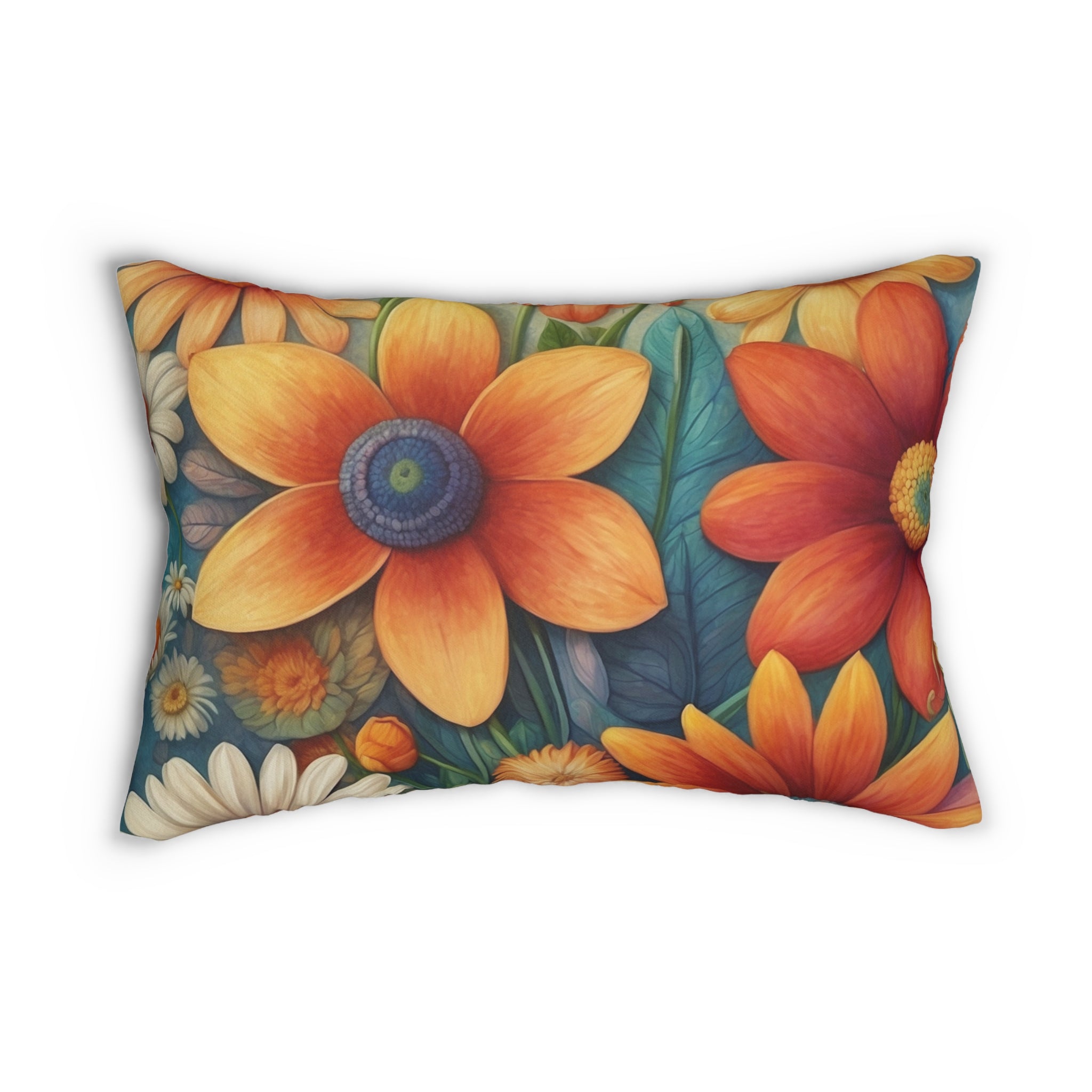 Summertime Full of Colorful Flowers Spun Polyester Lumbar Pillow with Insert