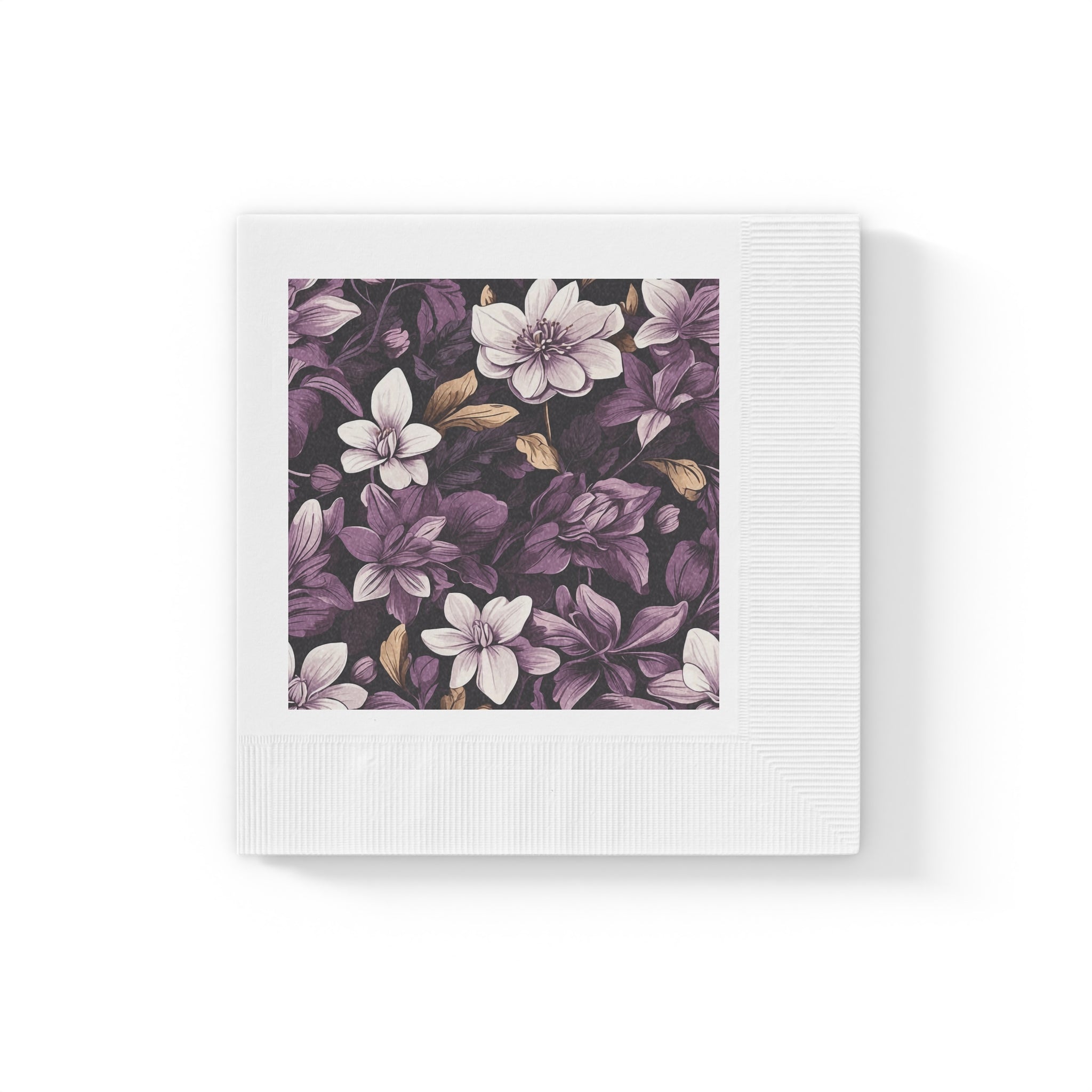 Brilliant Spring Floral Purple Basil Flowers White Coined Napkins 2 Sizes and Counts