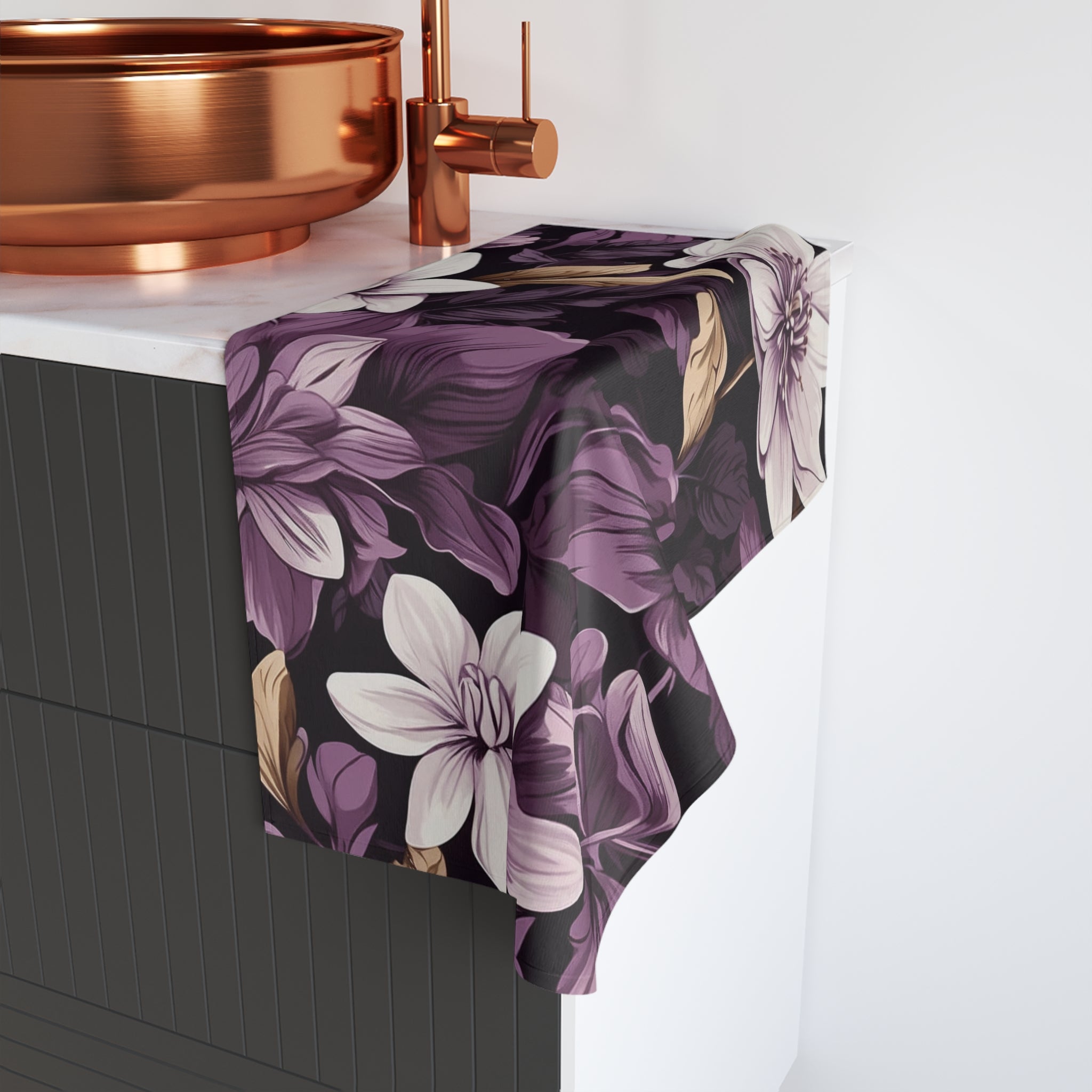 Brilliant Spring Floral in Purple Basil Designed Hand Towel