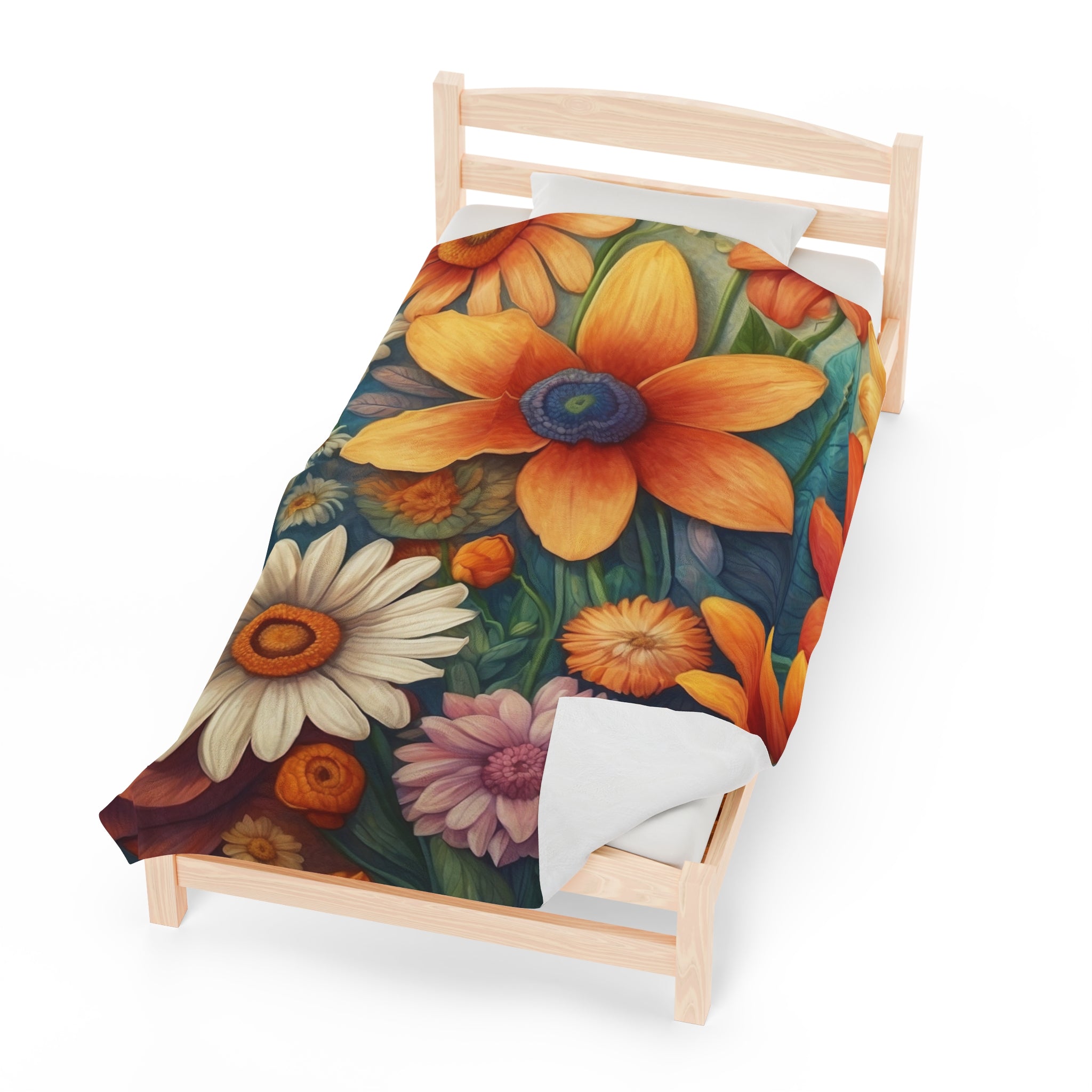 Summertime Full of Colorful Flowers Velveteen Plush Blanket 3 Sizes Available