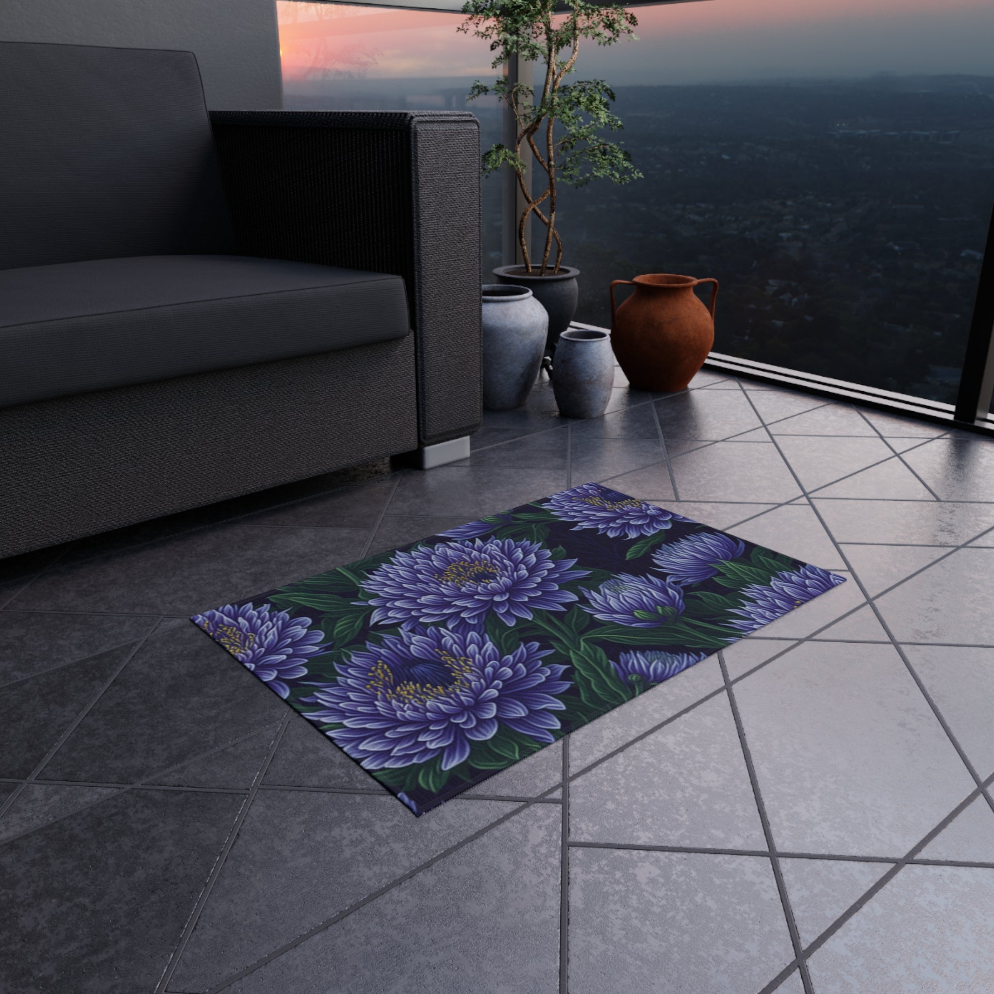 Brilliant Stokesia Floral Designed Indoor Outdoor Rug 5 Available Sizes