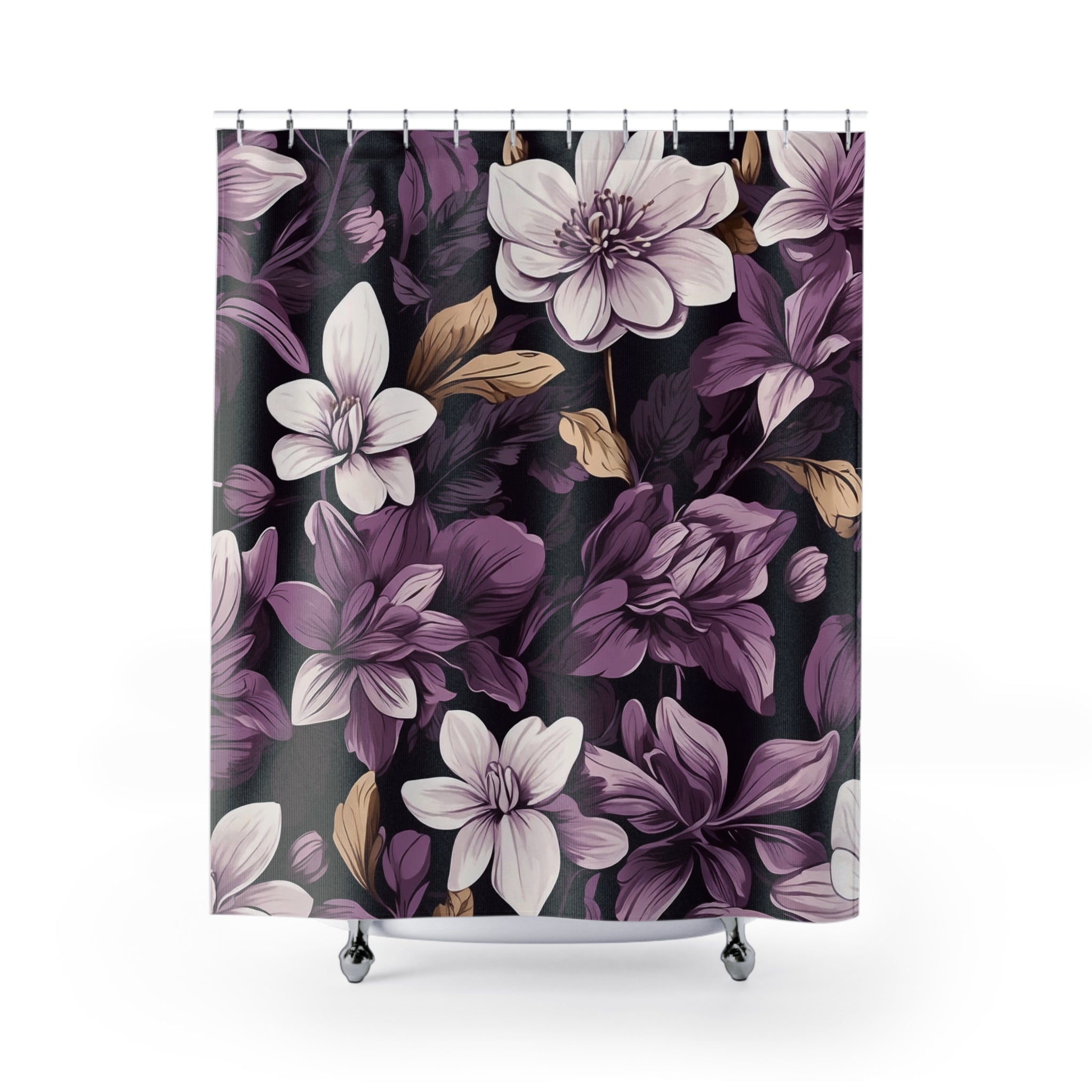 Brilliant Spring Floral in Purple Basil Shower Curtains