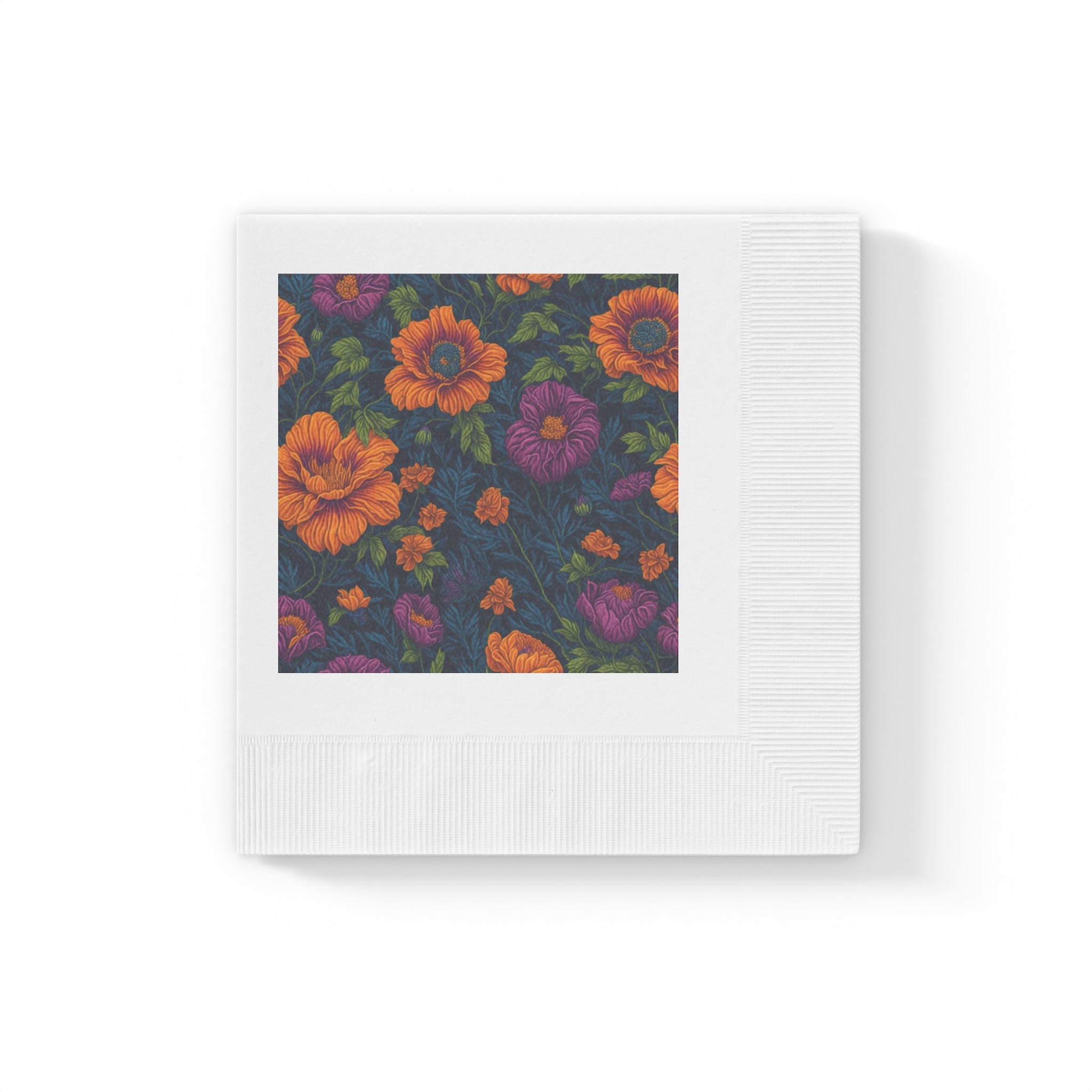 Botanical Tetraneuris Flowers Designed White Coined Napkins Available in 2 Sizes and Quantities