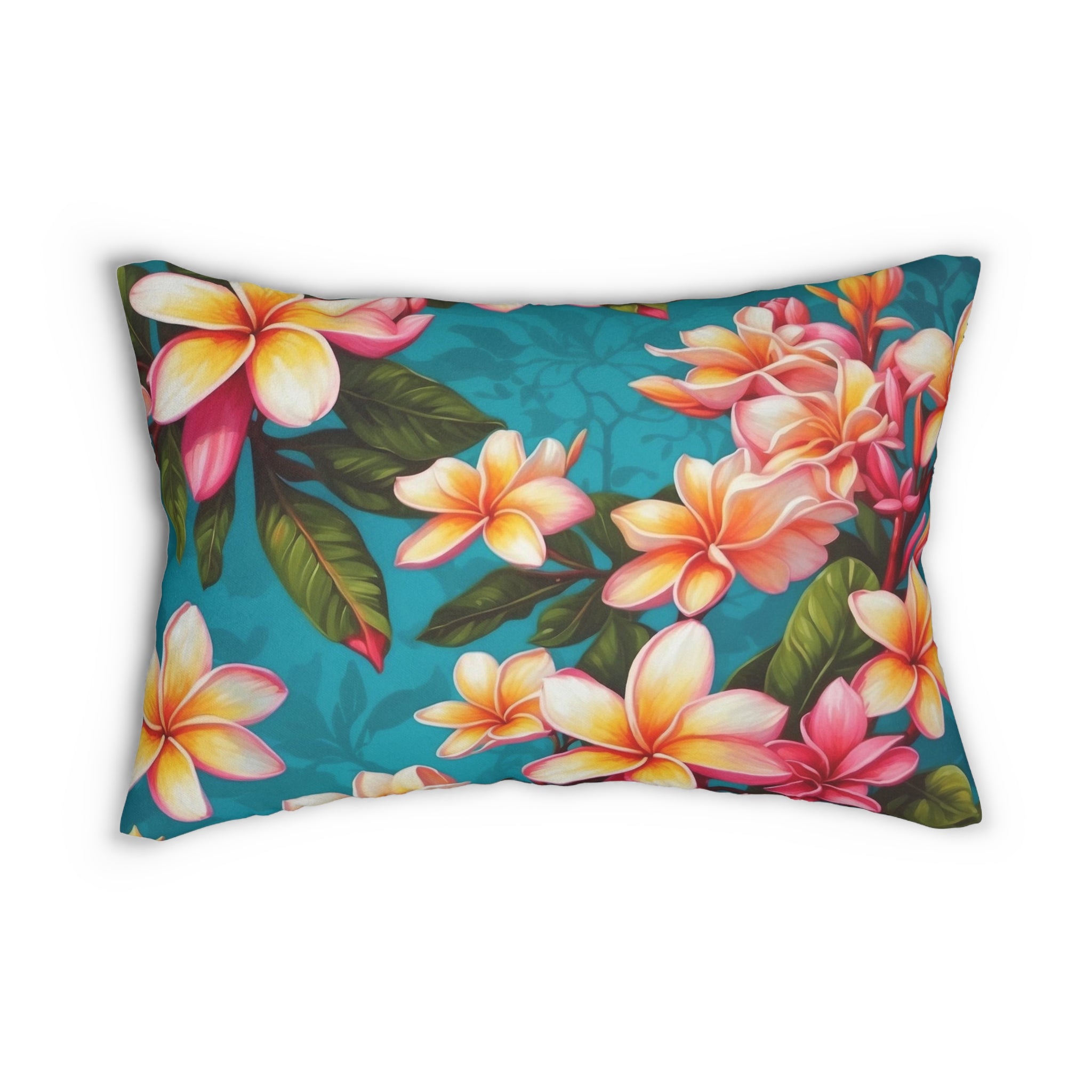 Bold Summer Plumeria Flower Designed Spun Polyester Lumbar Pillow with Insert