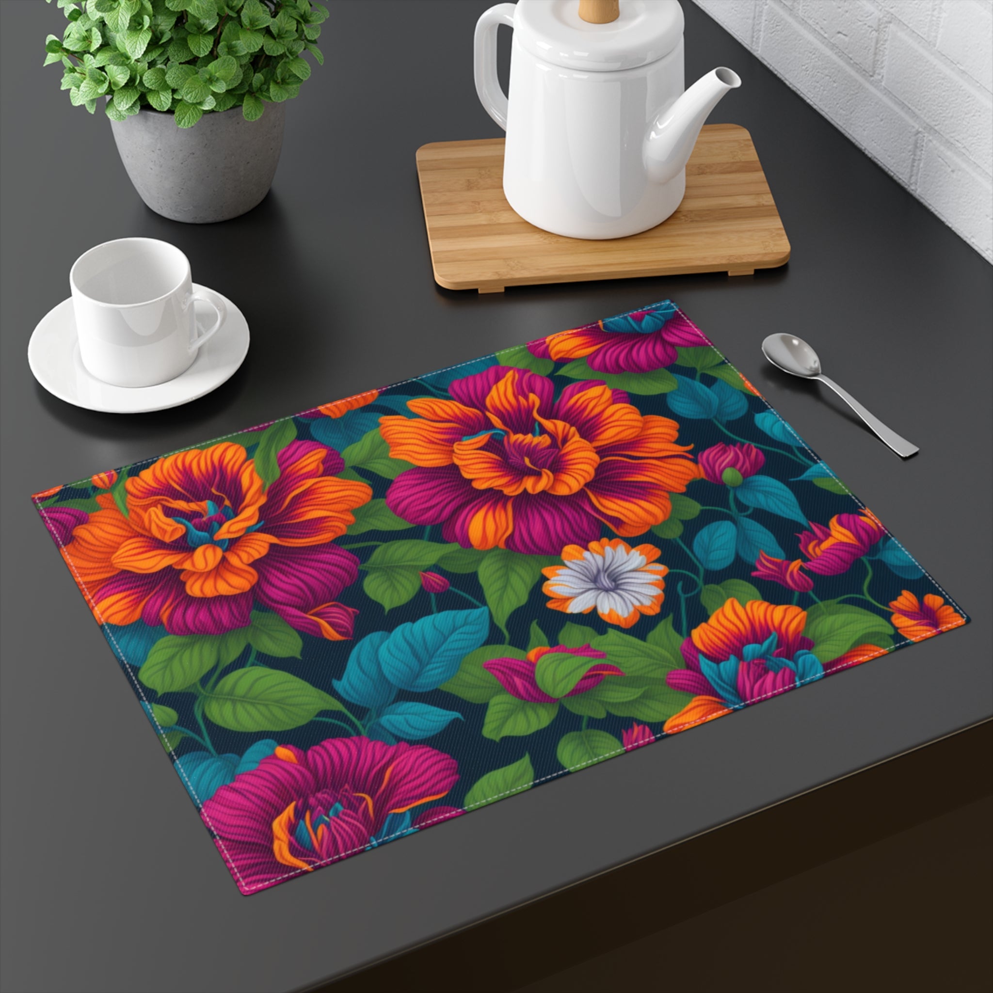 Dramatic Tropical Vesalea Flowers Designed Placemat, 1pc