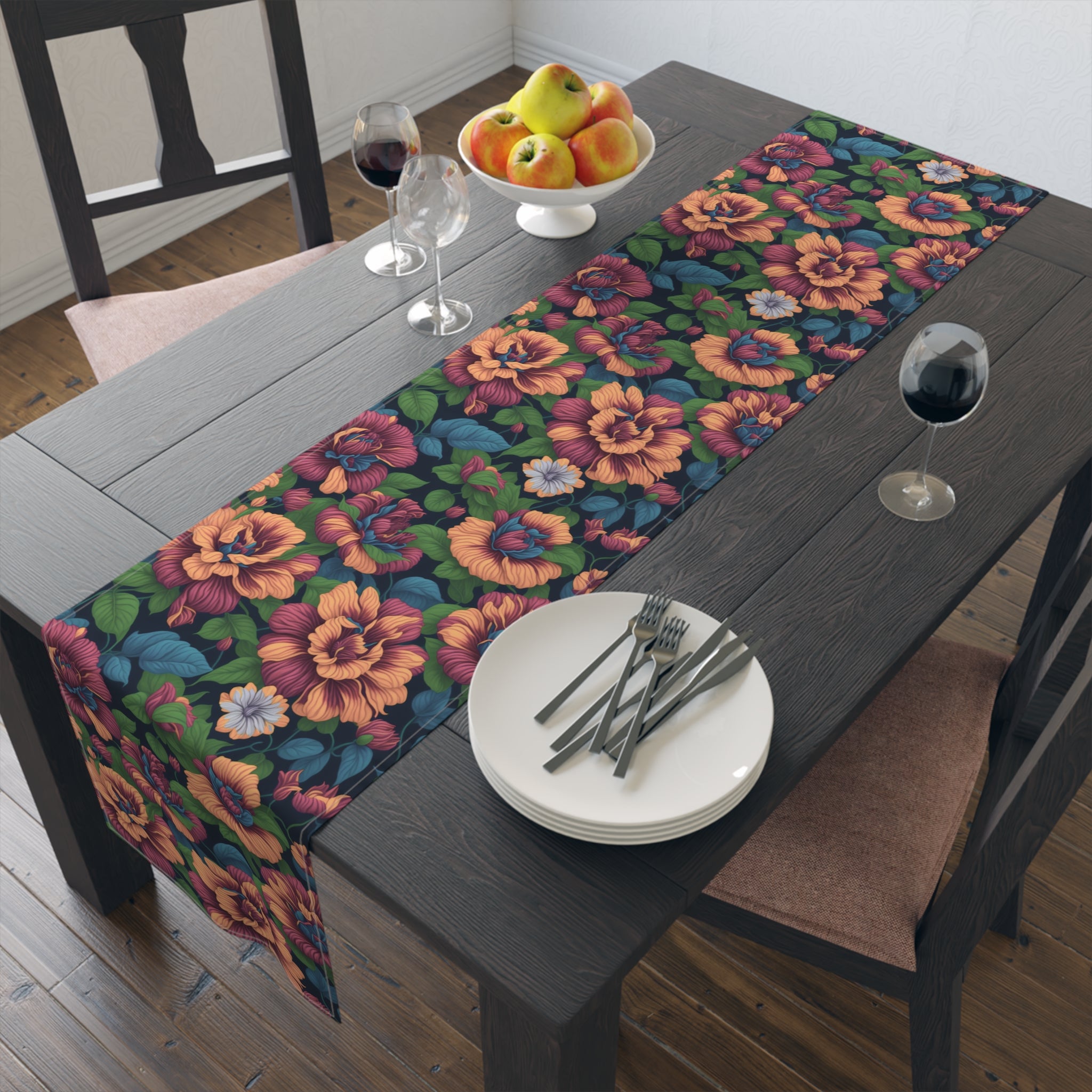 Dramatic Tropical Vesalea Flowers Designed Table Runner (Cotton, Poly) 2 Sizes