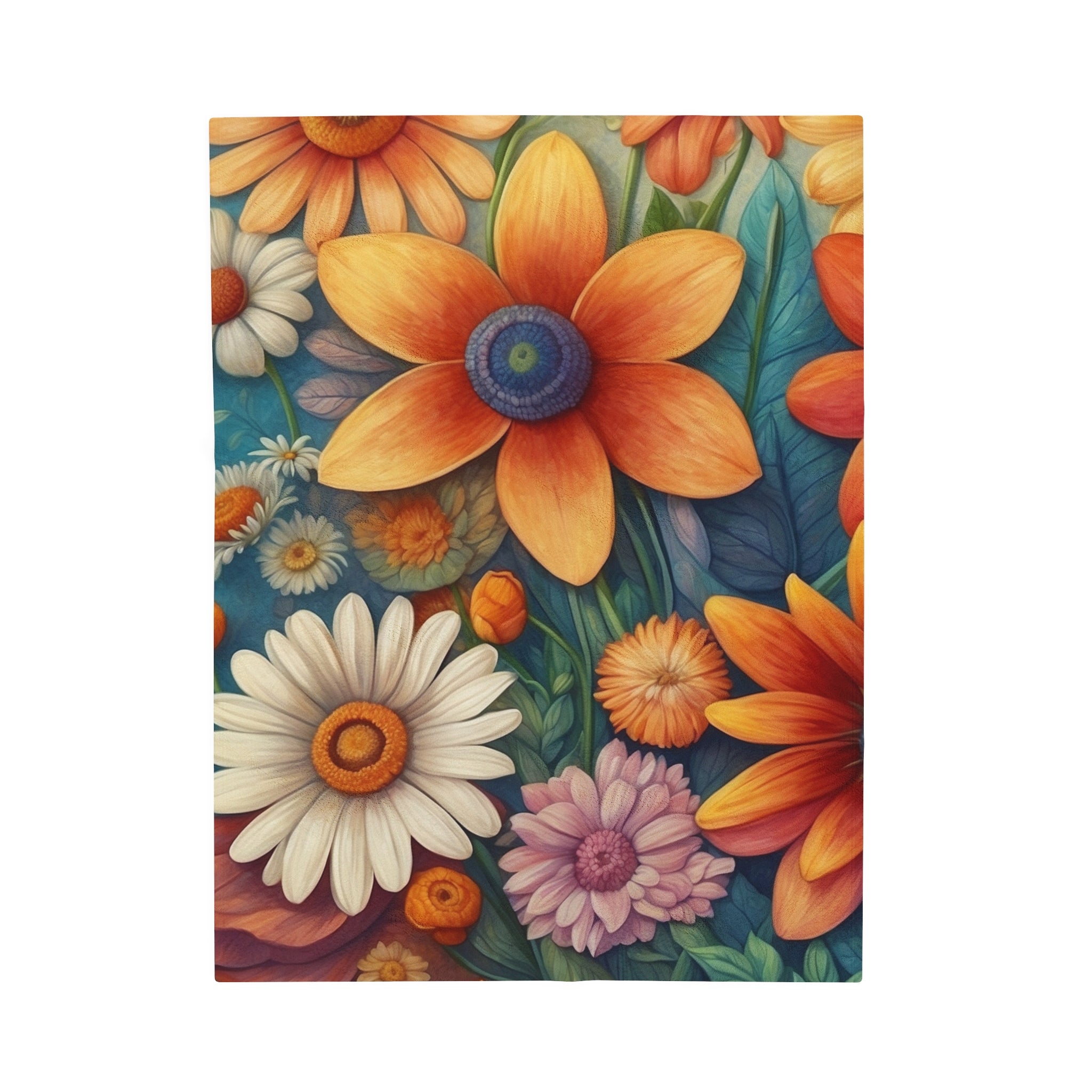 Summertime Full of Colorful Flowers Velveteen Plush Blanket 3 Sizes Available