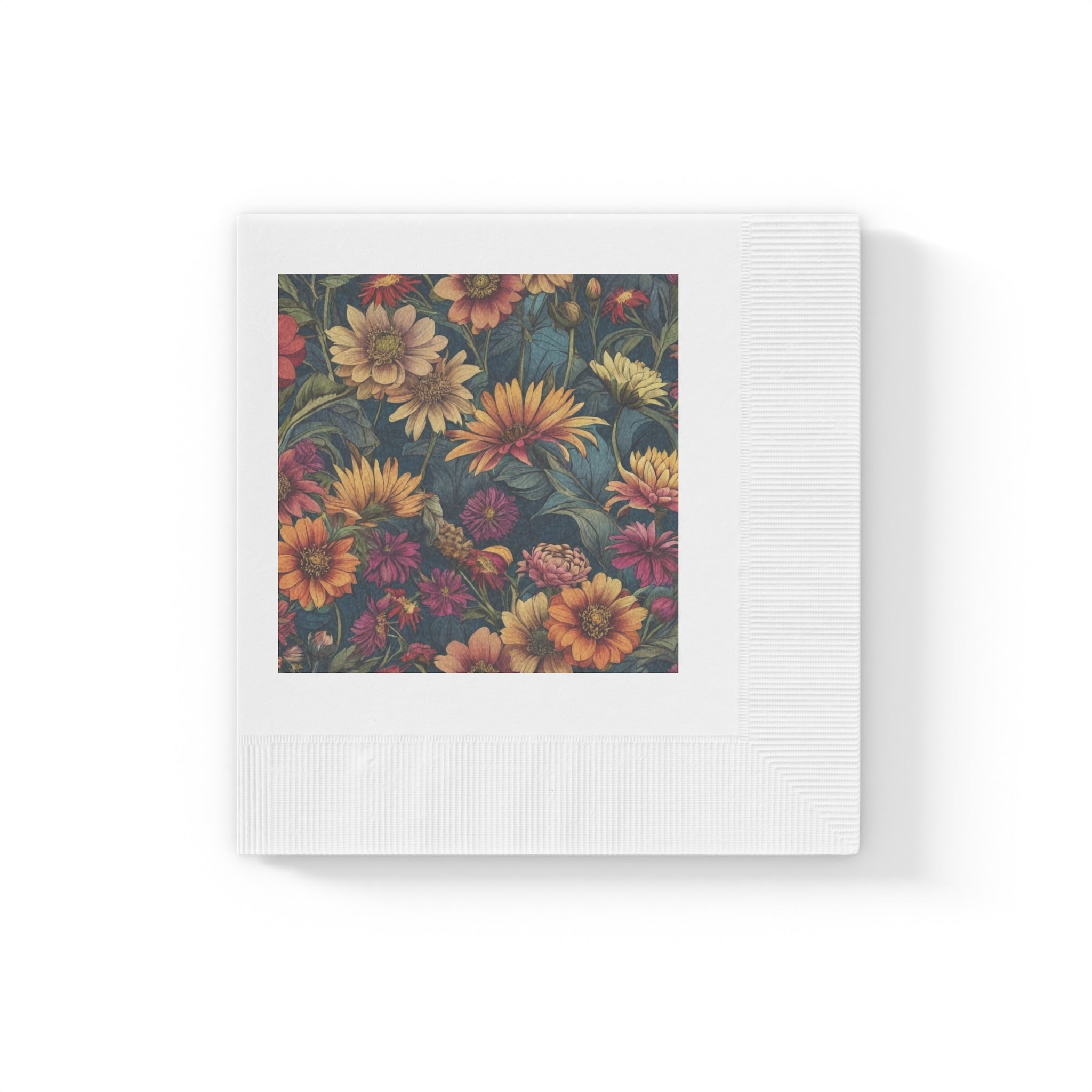 Beautiful Zinnia Blooming Garden Designed White Coined Napkins Available in 2 Sizes and Quantities