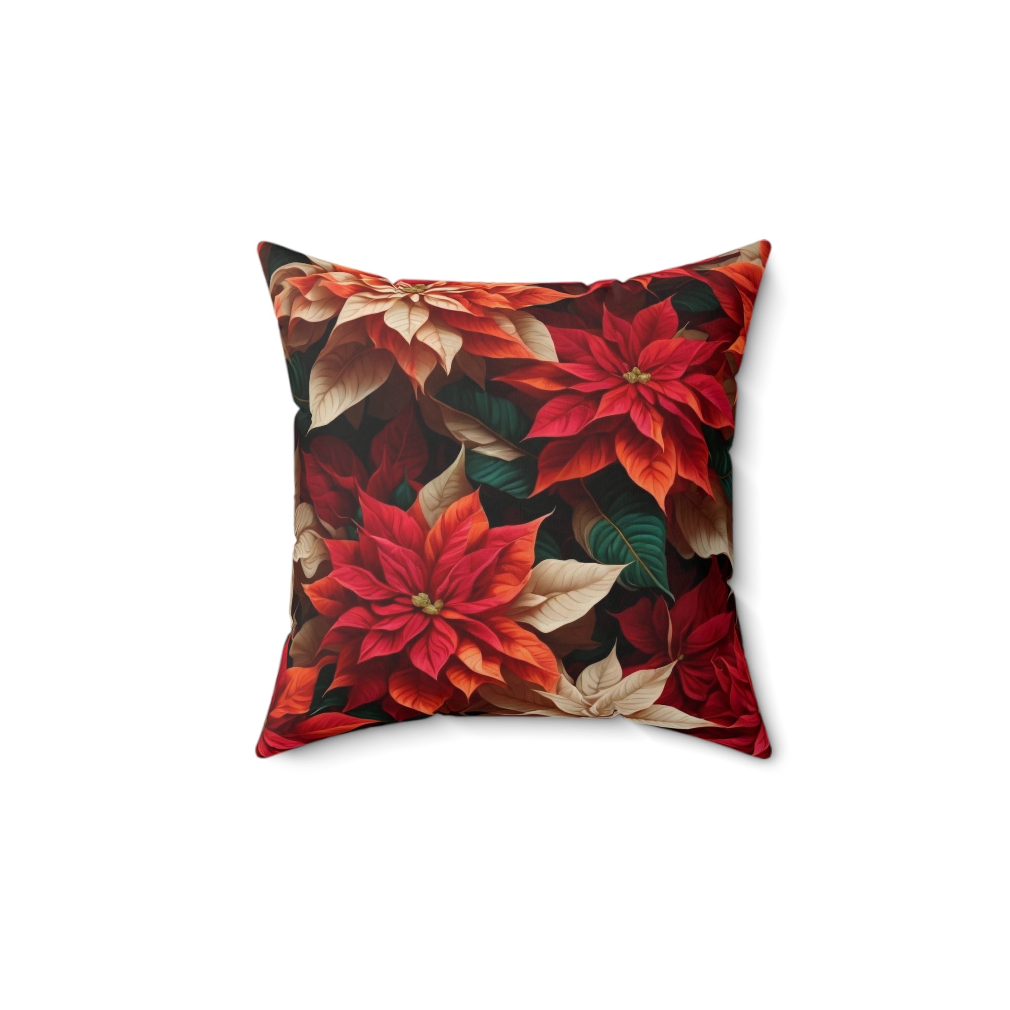 Colorful Poinsettias Floral Christmas Holiday Designed Square Pillow - Insert Included - Décor Statement in Polyester - Christmas Throw Pillow