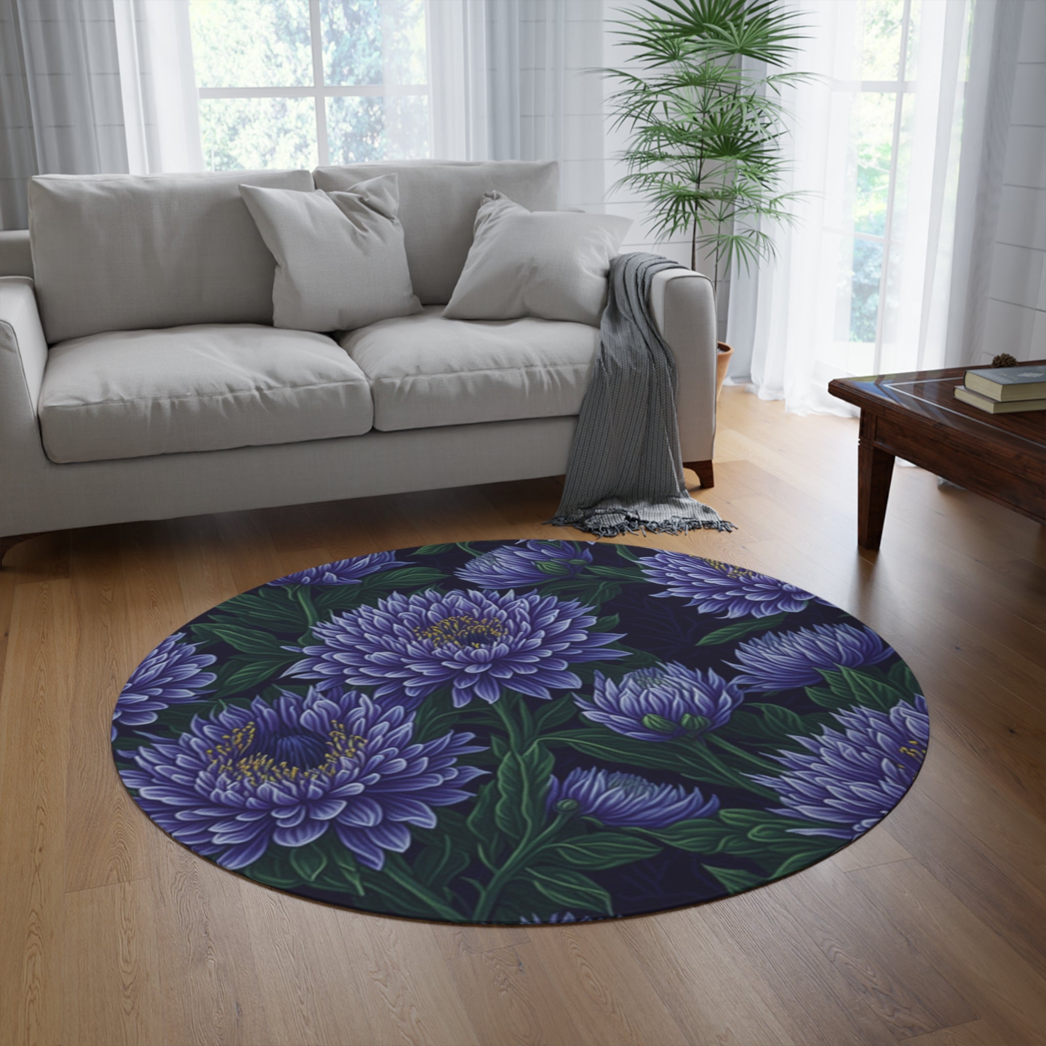 Brilliant Stokesia Floral Designed 60" Round Rug