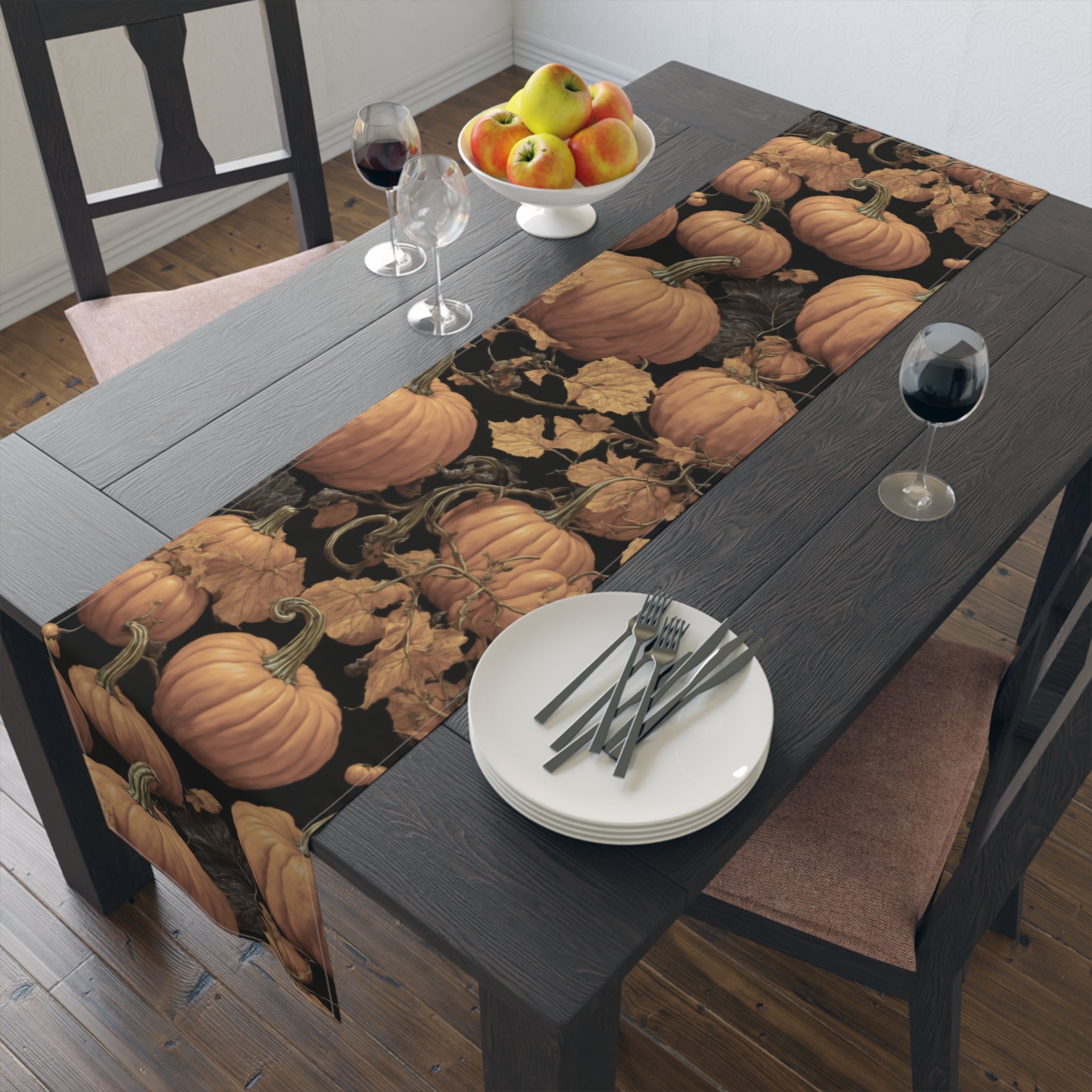 Plentiful Mature Pumpkin Patch Designed Table Runner Available in 2 Sizes and Materials