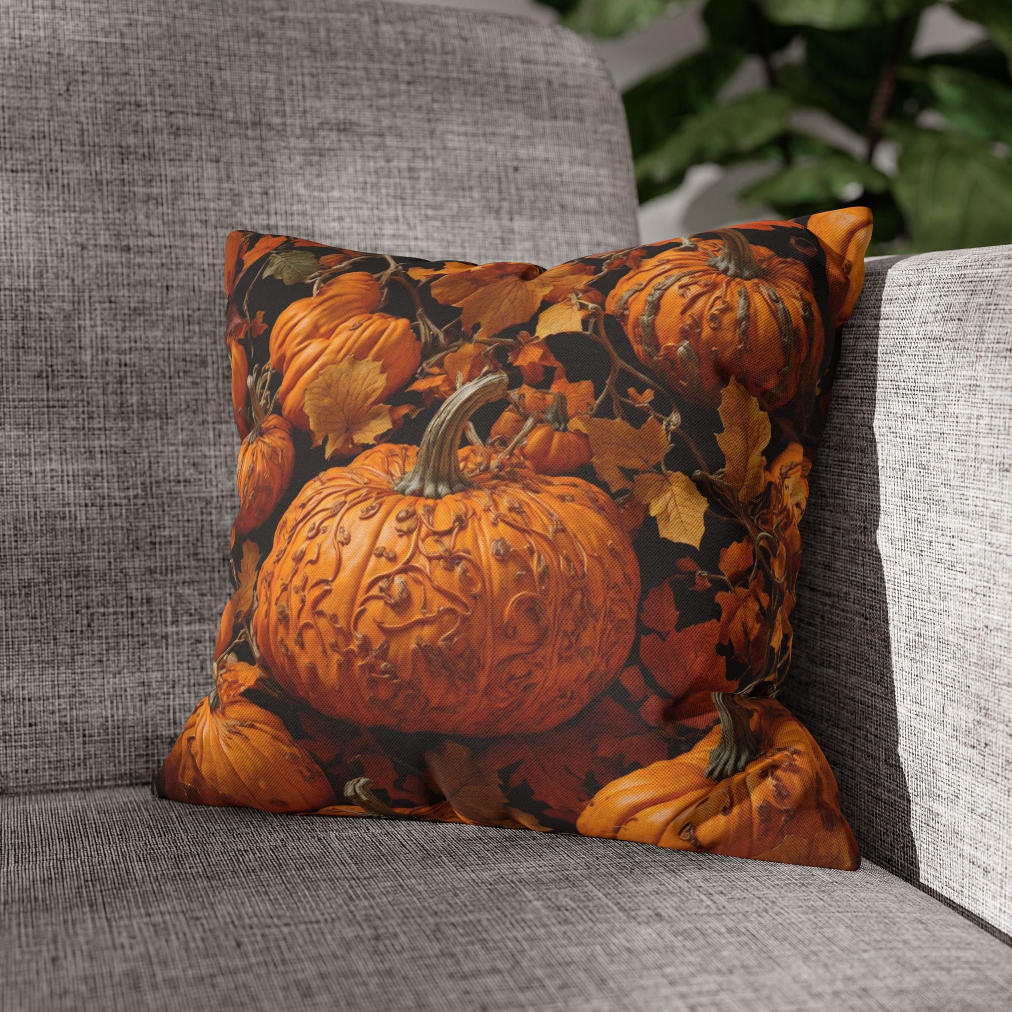 Design Scroll Pumpkin Patch Spun Polyester Square Pillow Case - Elevate Your Room Decor