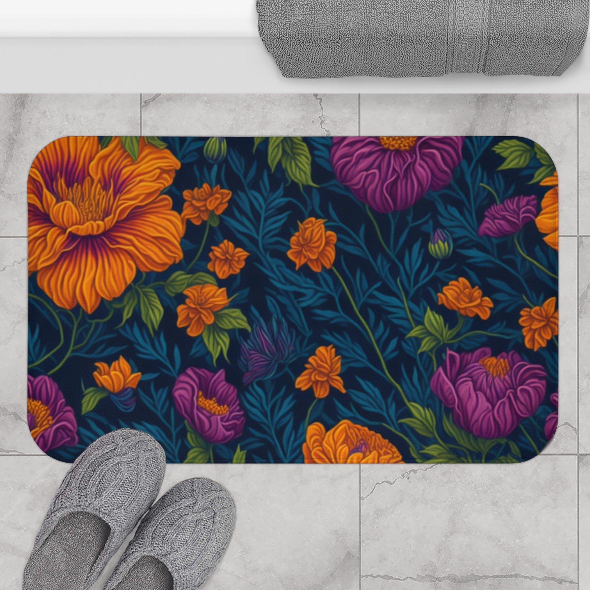 Botanical Tetraneuris Flowers Designed Bath Mat