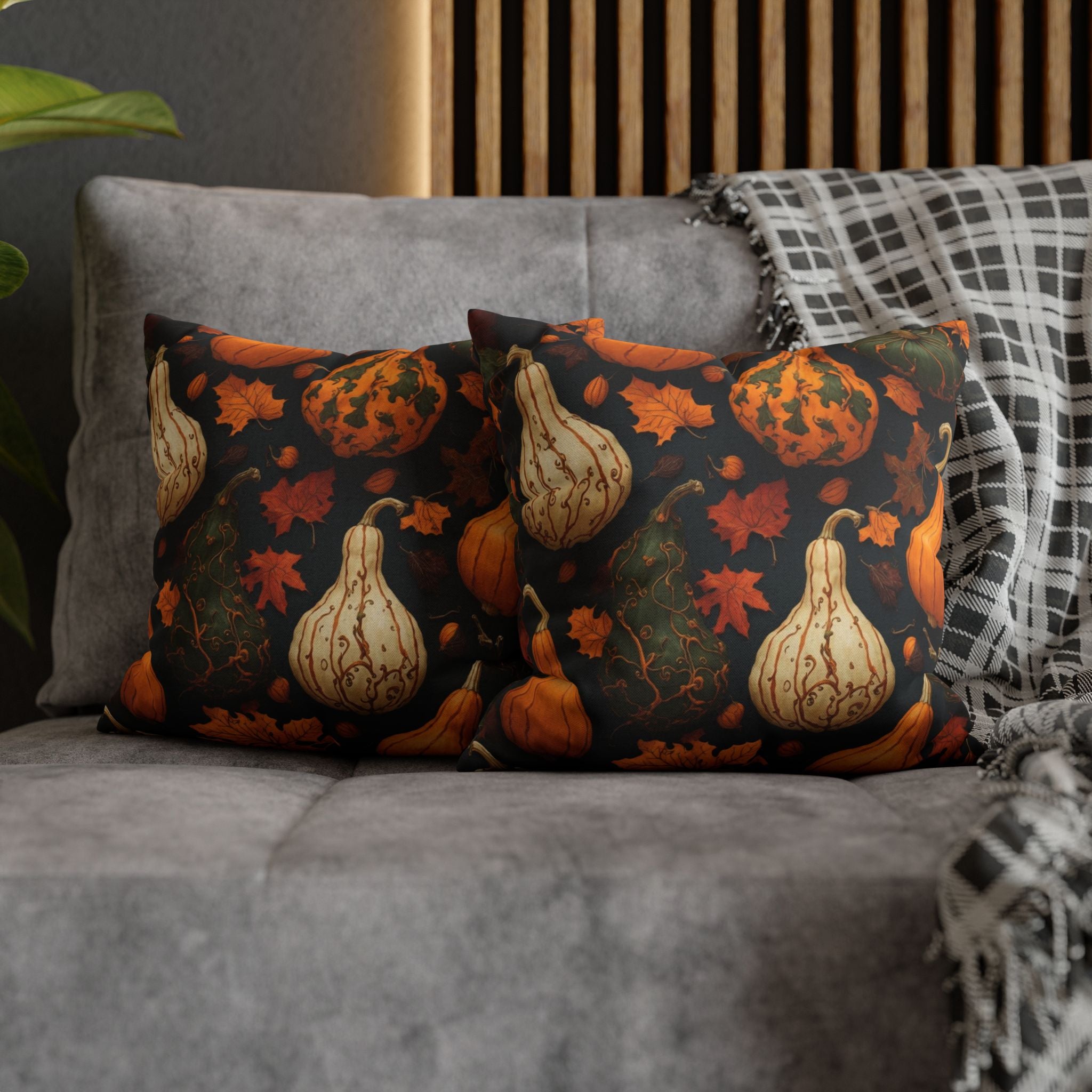 Autumn Floral and Gourds Fall Design Square Pillow Case Cover - Fall-Themed Pillow Case - Cozy Charm Ambiance in Any Room