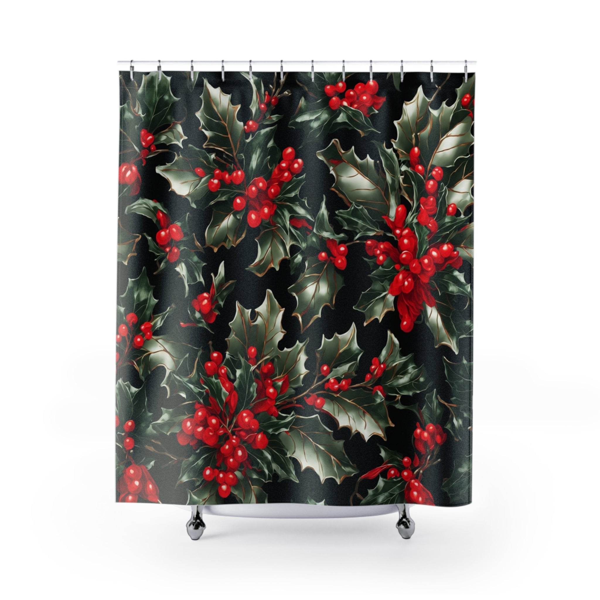 Elegant Holly of Christmas Designed Shower Curtain