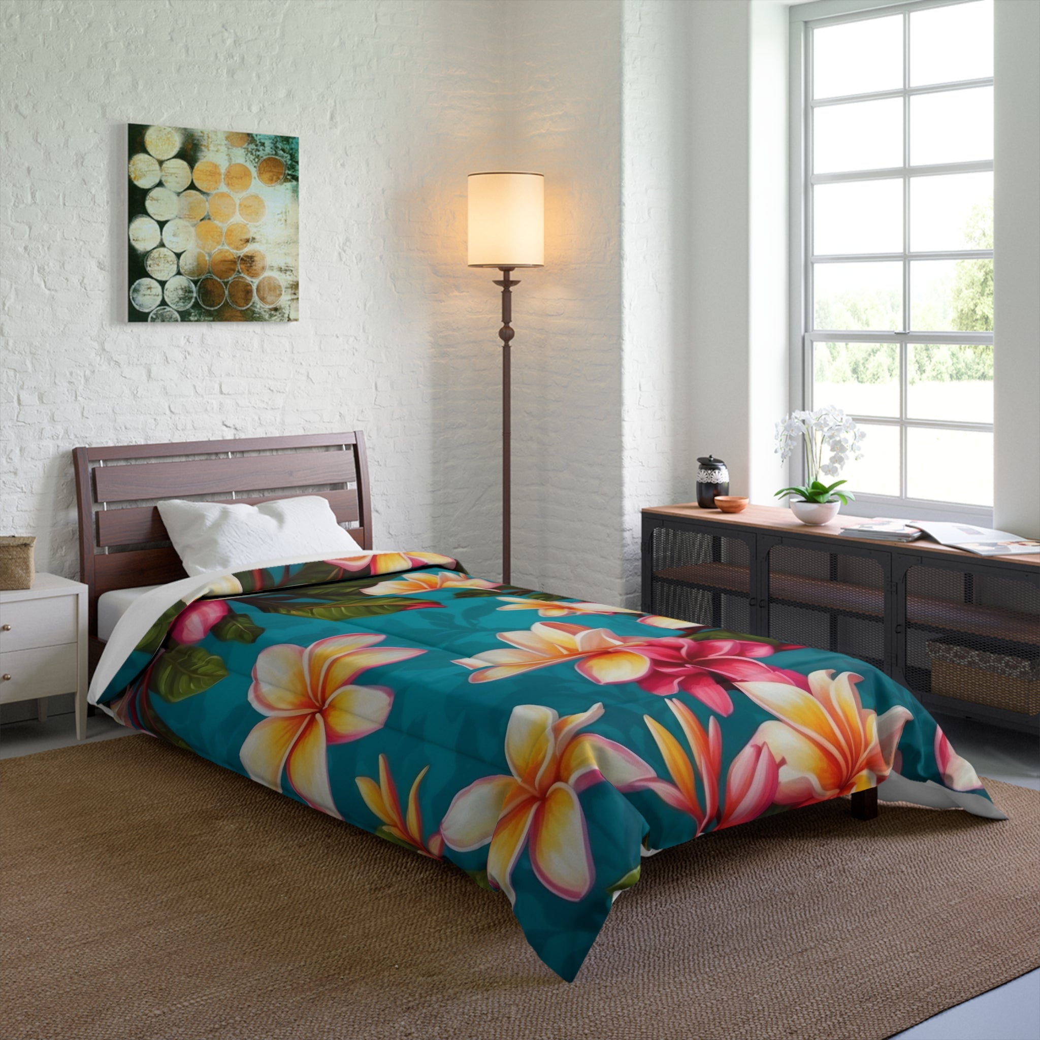 Bold Summer Plumeria Flower Designed Comforter Multiple Sizes Available