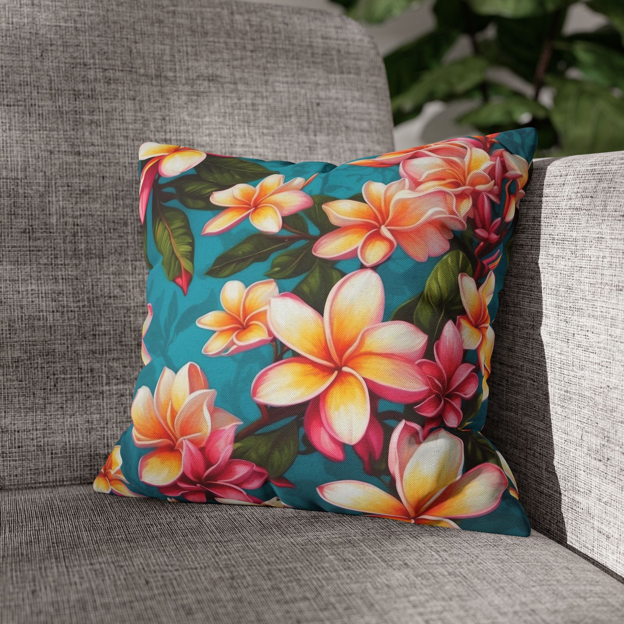 Bold Summer Plumeria Flower Designed Spun Polyester Pillow Case Cover