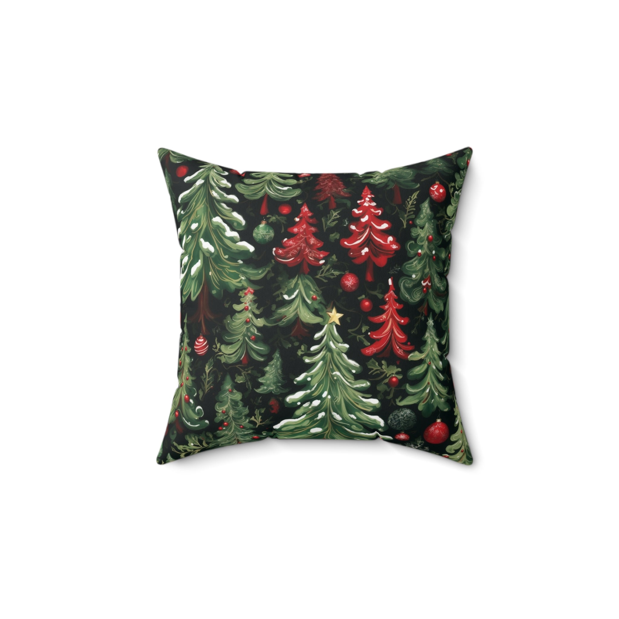 Woodland Christmas Tree Snowy Ornaments Design Spun Polyester Square Pillow - Festive Home Accents - Cozy Comfort