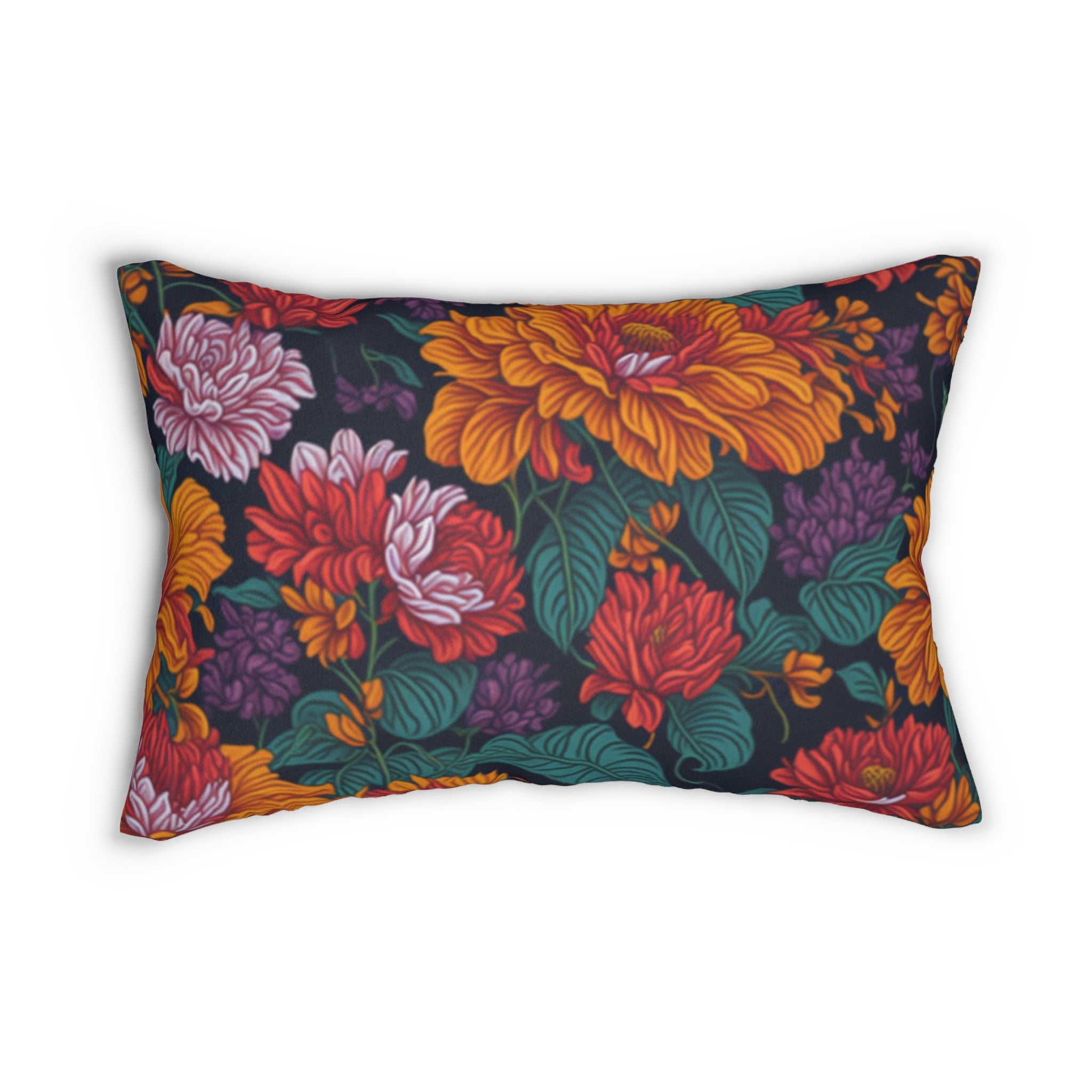 Expressive Tropical Colorful Flowers Designed Floral Spun Polyester Lumbar Pillow