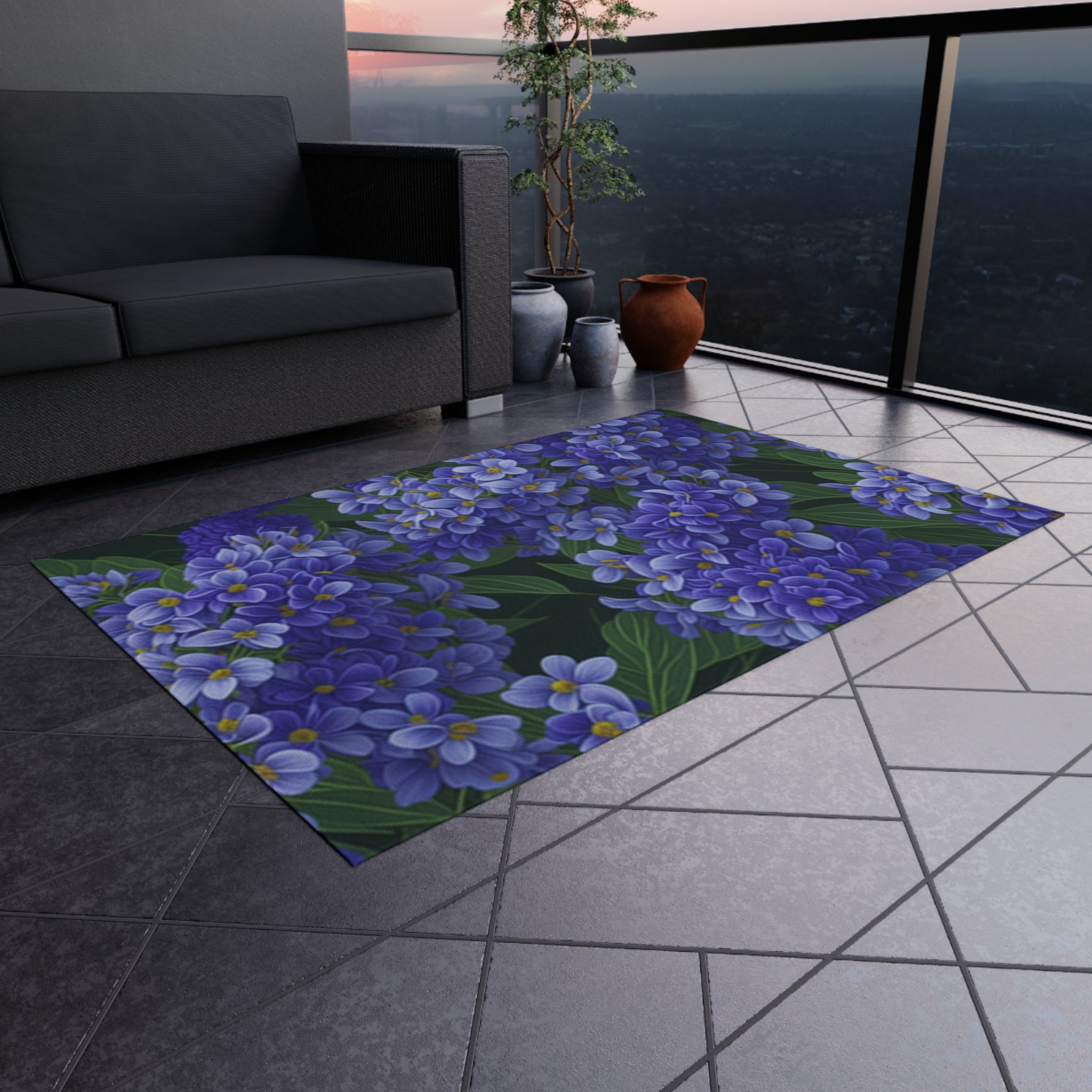 Abundant Syringa Flowers Designed Indoor Outdoor Rug Available in Multiple Sizes