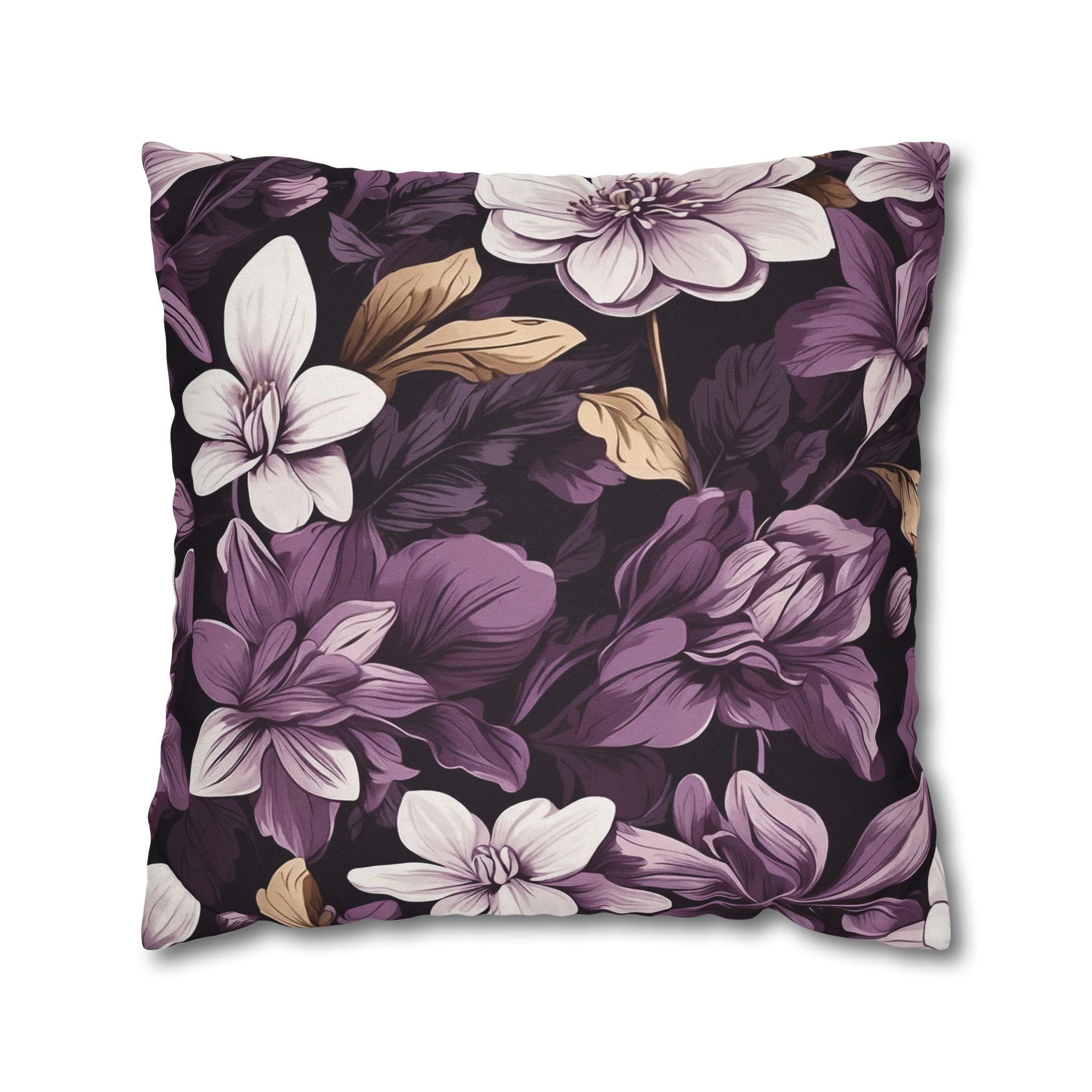 Brilliant Spring Floral in Purple Basil Designed Spun Polyester Square Pillowcase