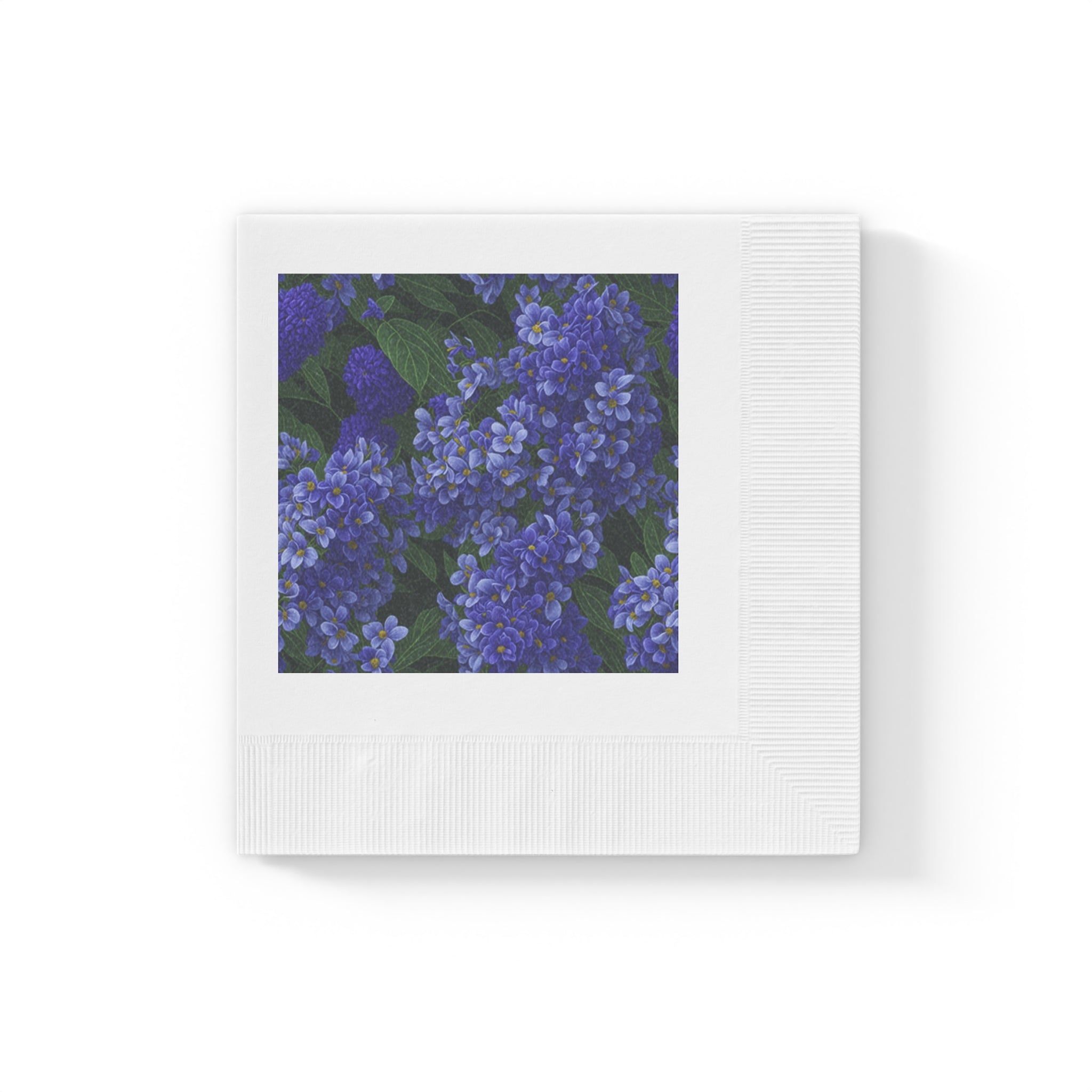 Abundant Syringa Flowers Designed White Coined Napkins Available in 2 Sizes & Counts