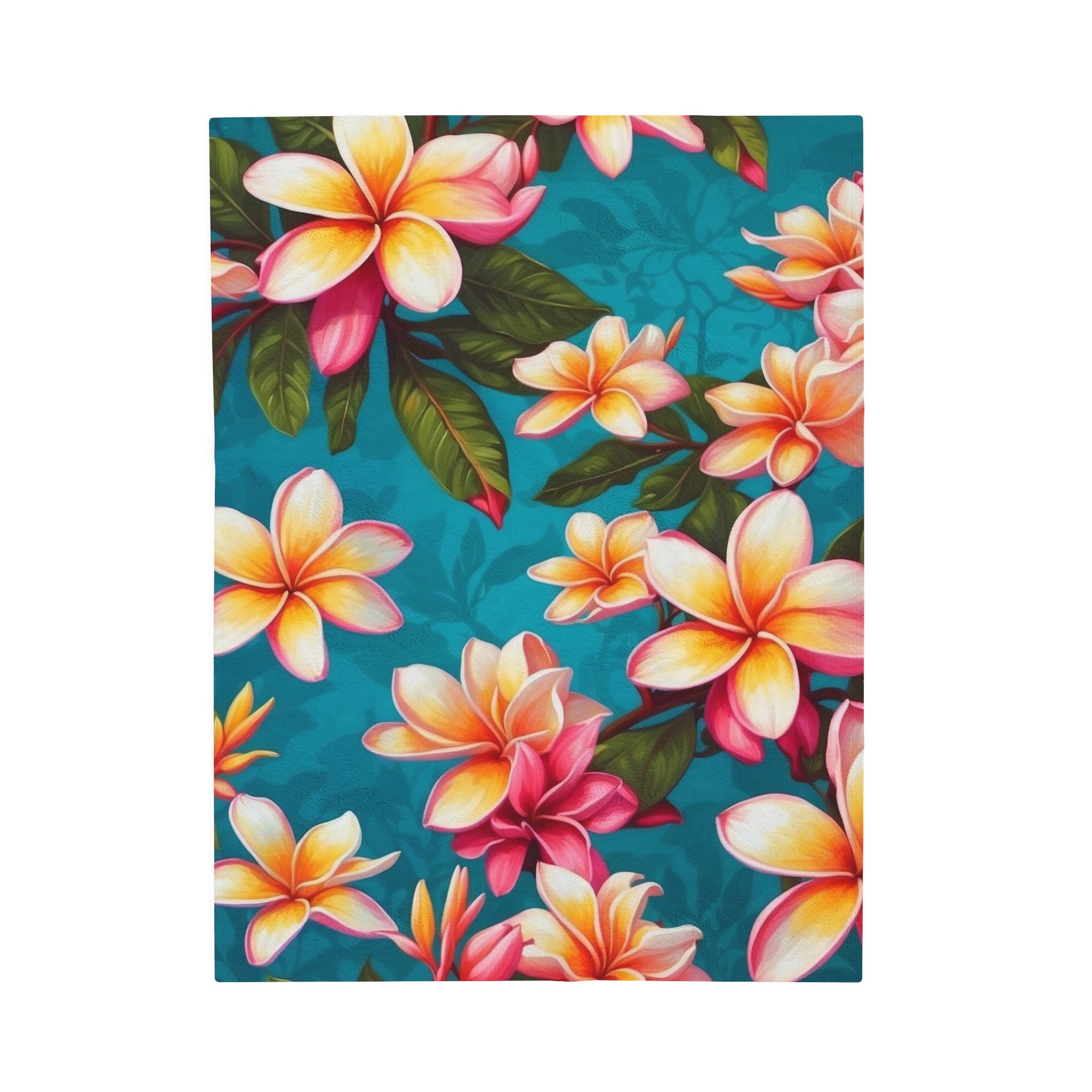 Bold Summer Plumeria Flower Designed Velveteen Plush Blanket Available in 3 Sizes