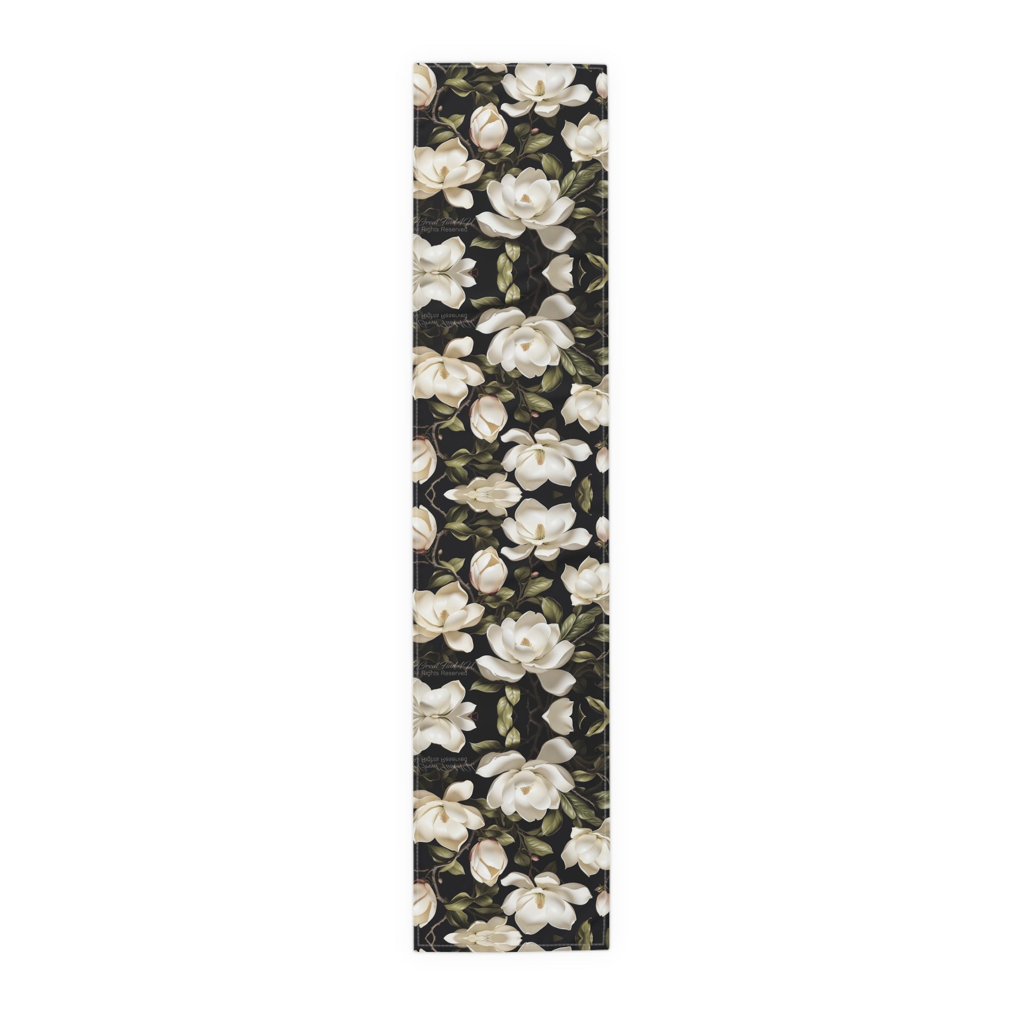 Wild White Magnolias Floral Table Runner (Cotton, Poly) 2 Size Options