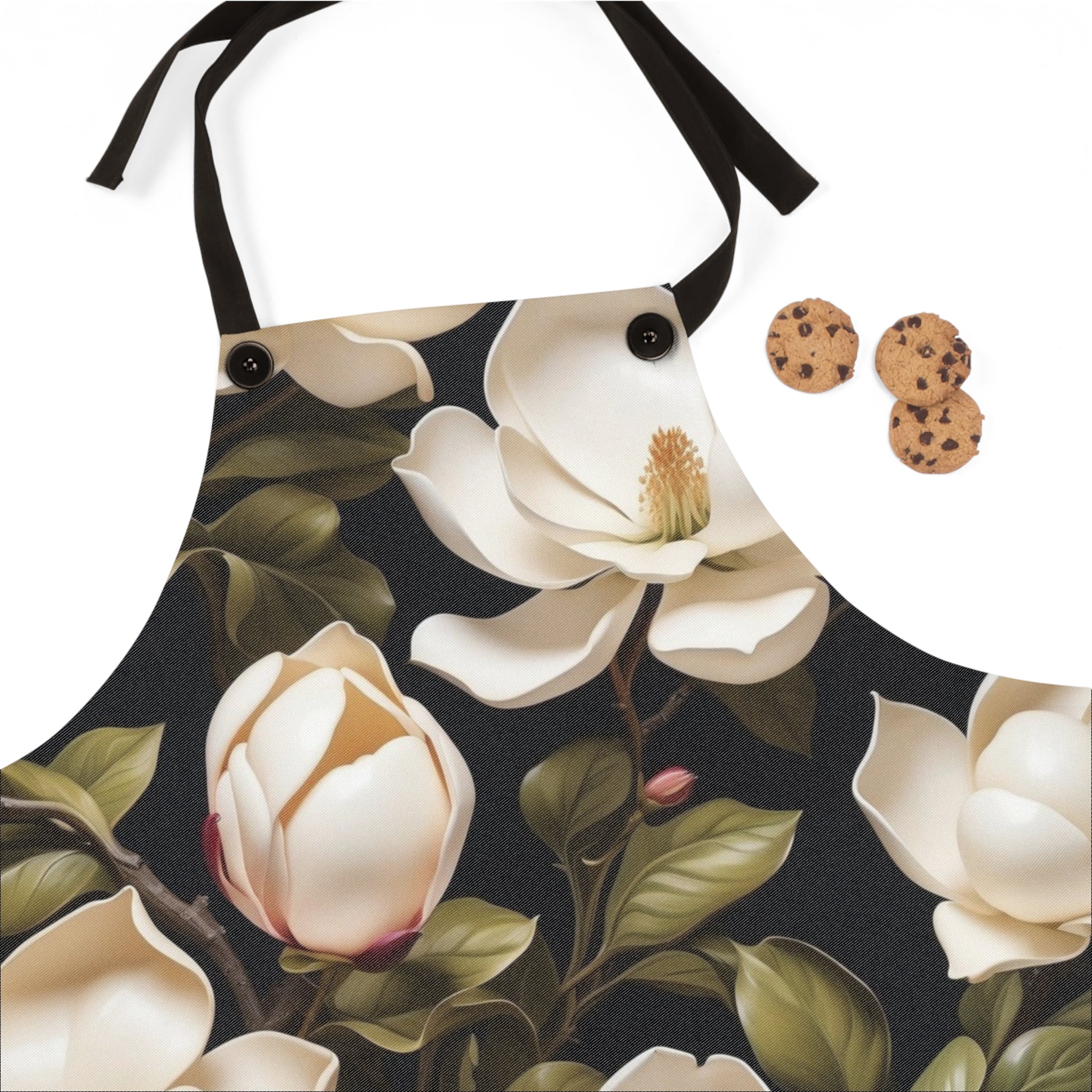 Wild White Magnolias Floral Apron