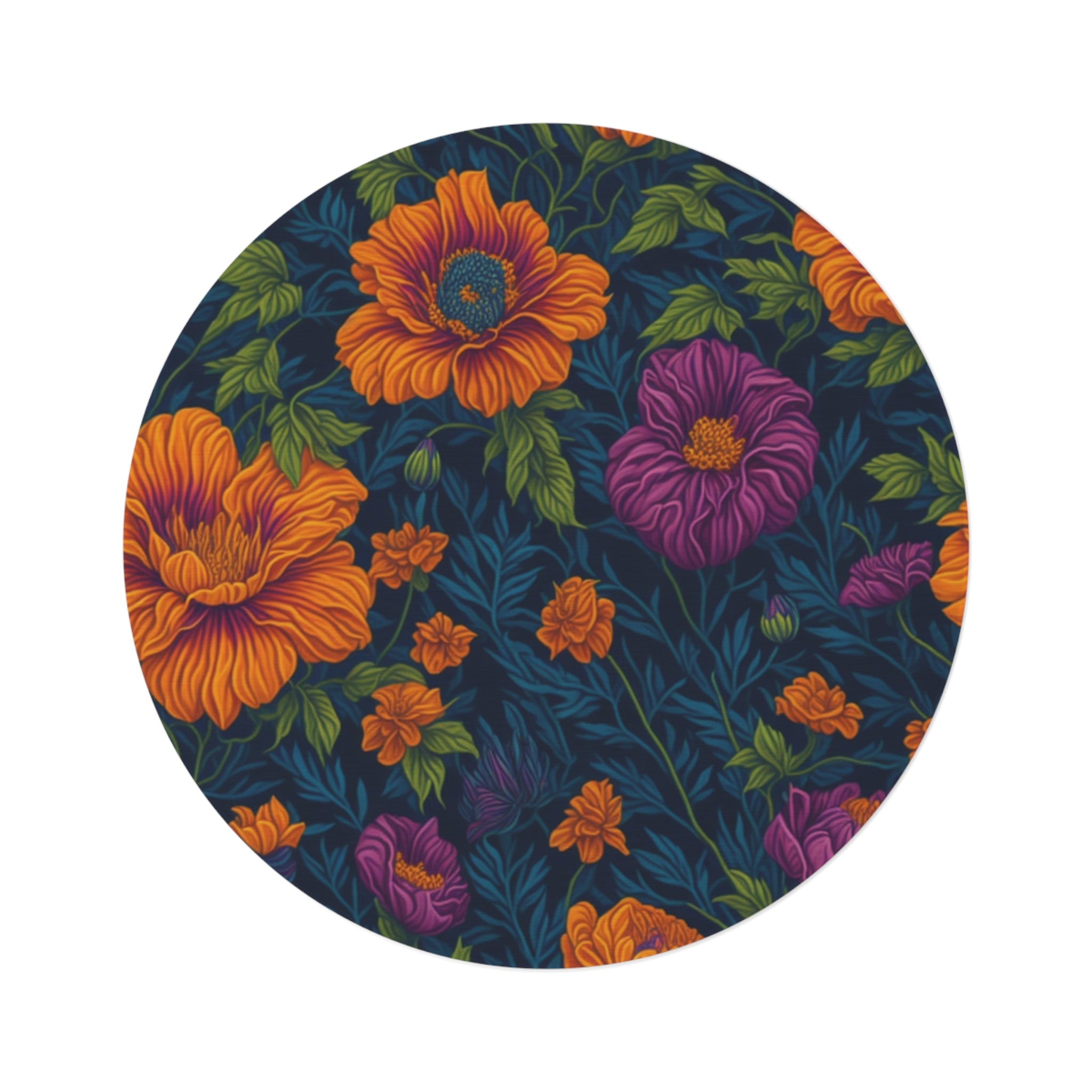 Botanical Tetraneuris Flowers Designed 60" Round Rug